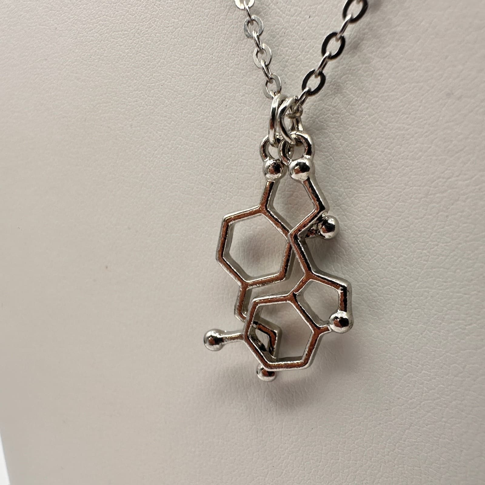 Vintage Y2K Serotonin Molecule Pendant Necklace Silver Tone Chemistry Jewelry - Thumbnail 5