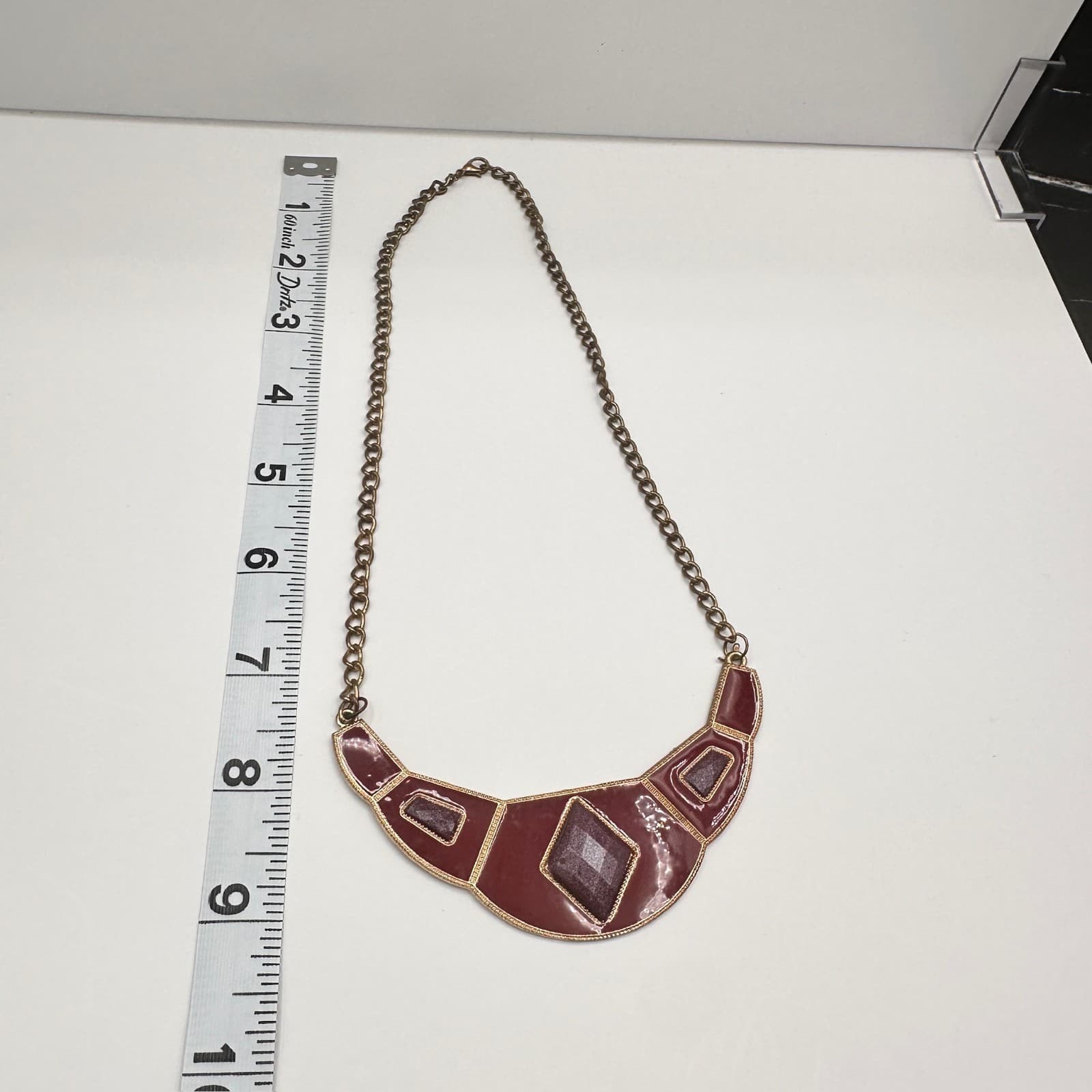 Vintage 90s Statement Bib Necklace Red Geometric Faceted Stones Fashion Jewelry - Thumbnail 12