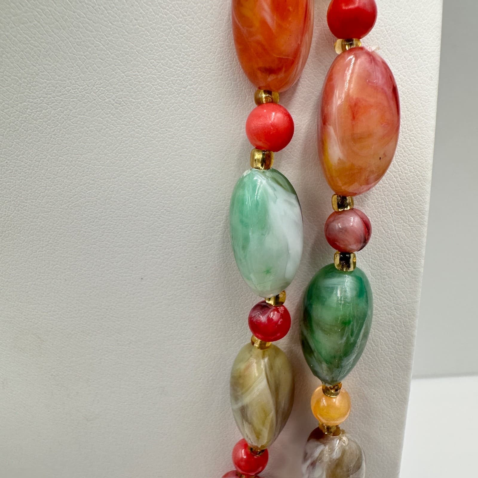 Vintage 80s Marbled Bead Double Strand Fashion Necklace Statement Jewelry - Thumbnail 9