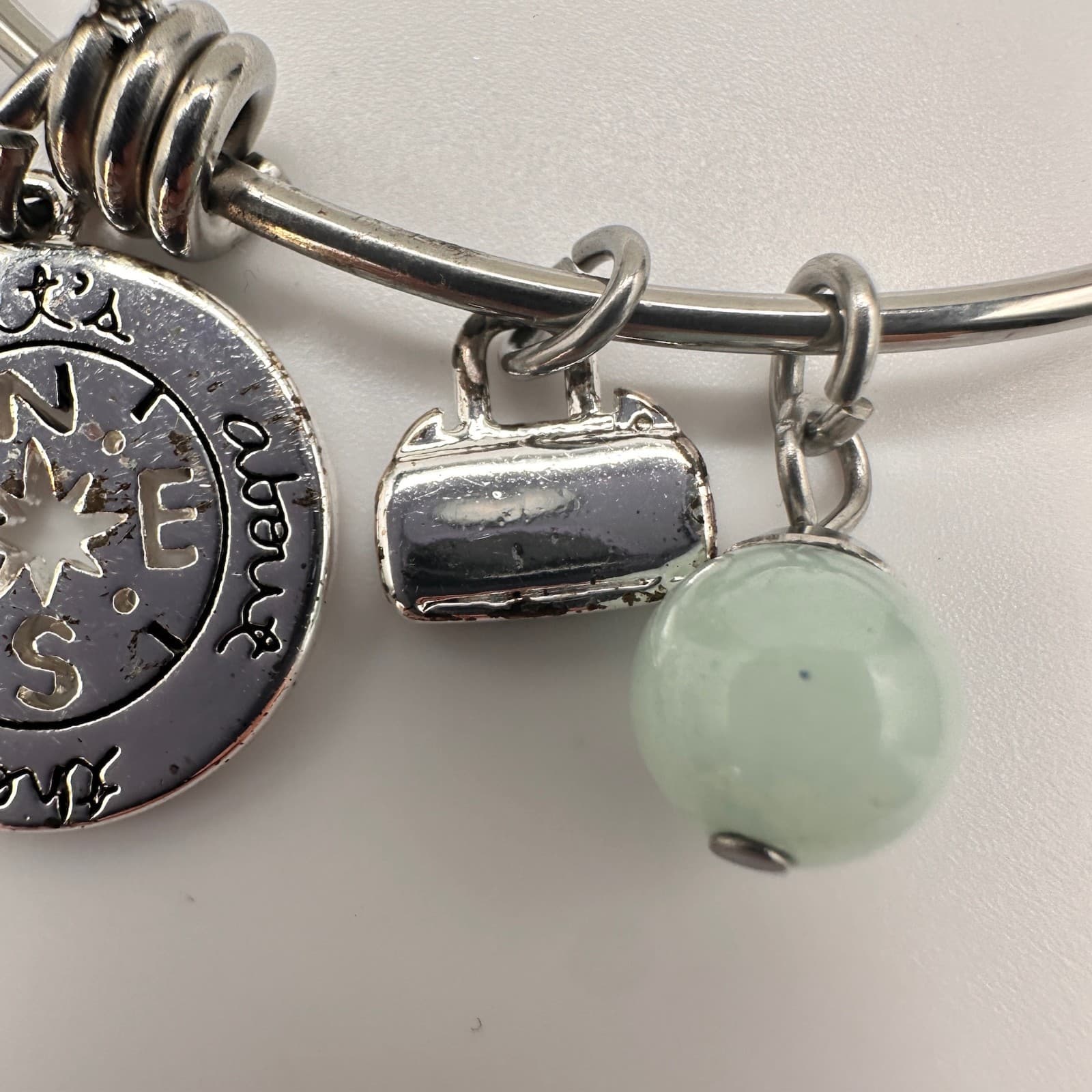 Vintage Y2K Silver Tone Charm Bracelet It’s About The Journey Green Bead Jewelry - Thumbnail 8