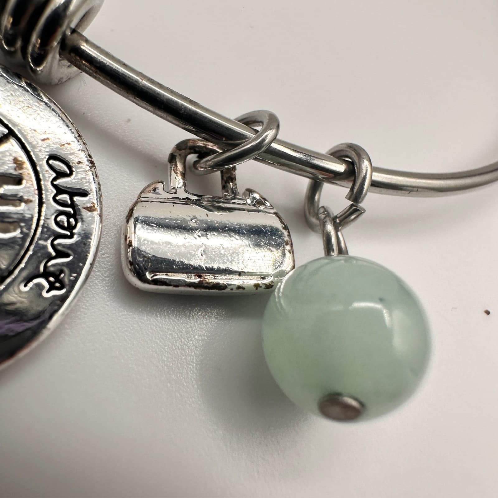 Vintage Y2K Silver Tone Charm Bracelet It’s About The Journey Green Bead Jewelry - Thumbnail 7