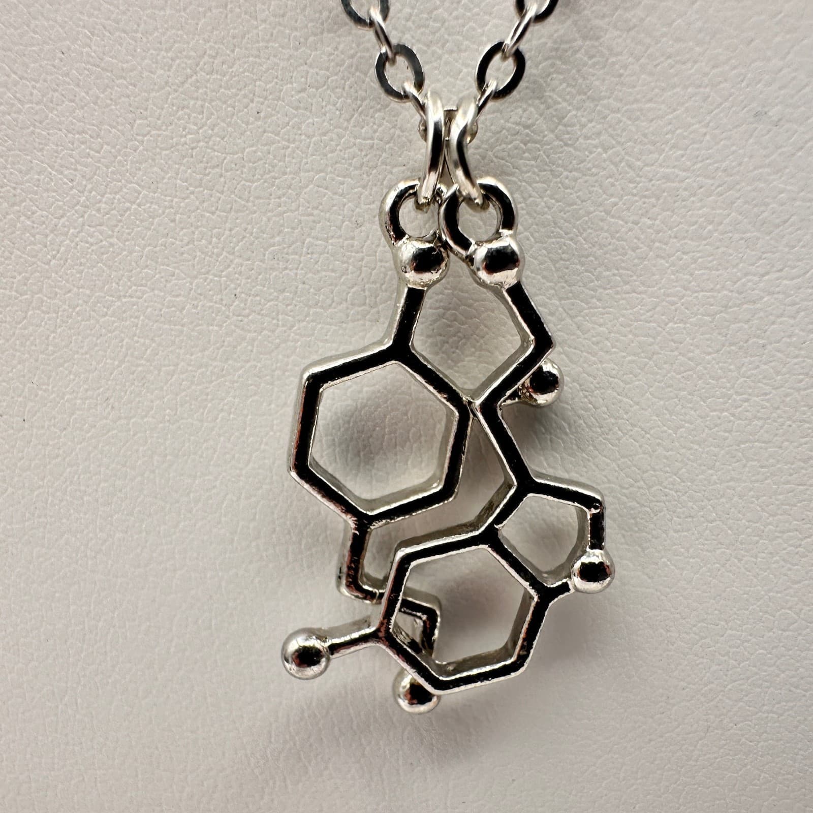 Vintage Y2K Serotonin Molecule Pendant Necklace Silver Tone Chemistry Jewelry - Thumbnail 6
