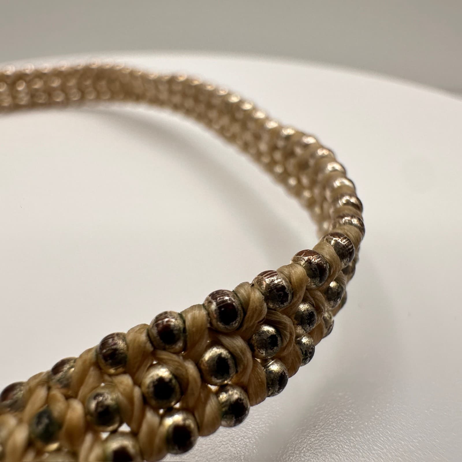 Vintage 90s Beaded Braided War Kiss Bracelets Silver Tone Charm Adjustable - Thumbnail 8