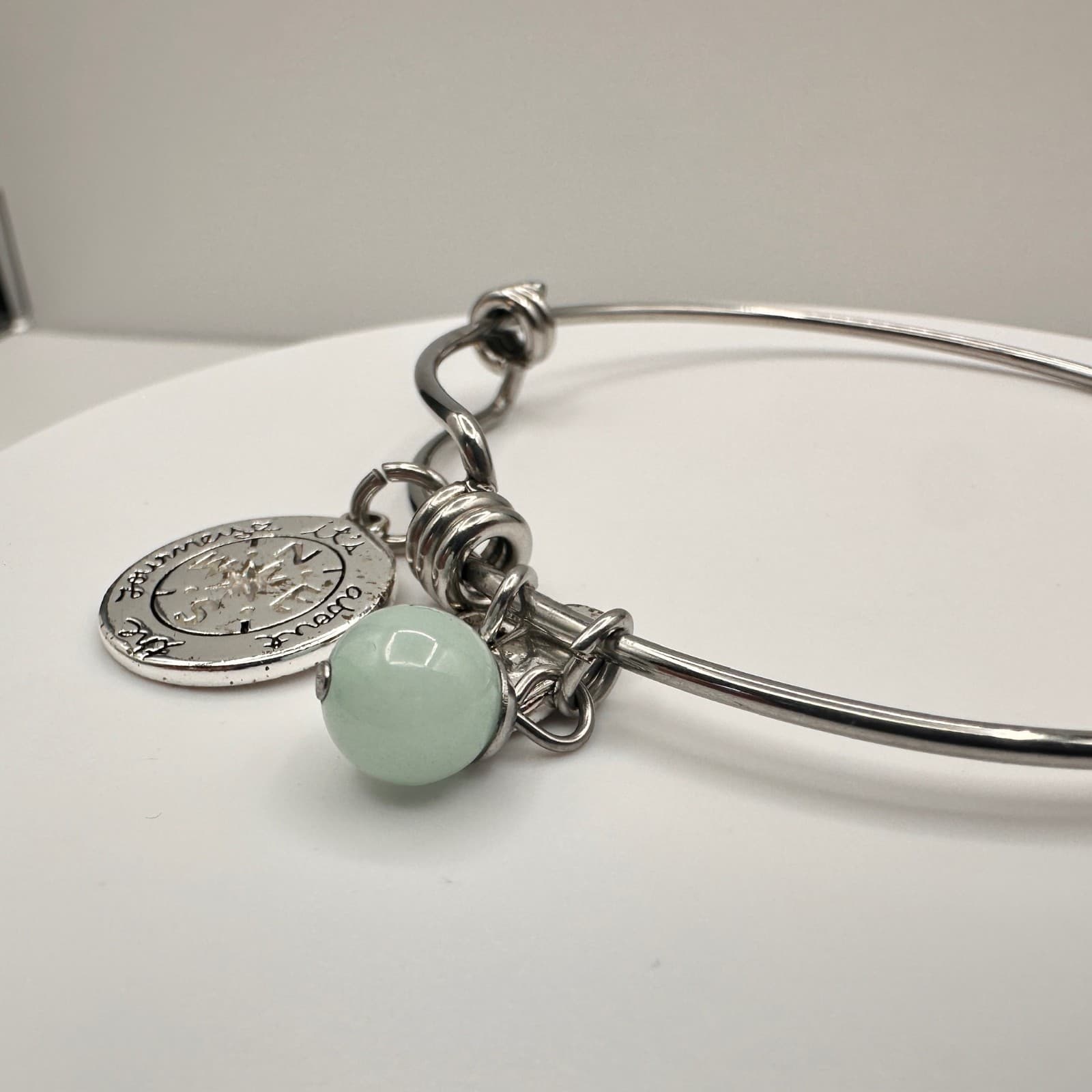 Vintage Y2K Silver Tone Charm Bracelet It’s About The Journey Green Bead Jewelry - Thumbnail 12