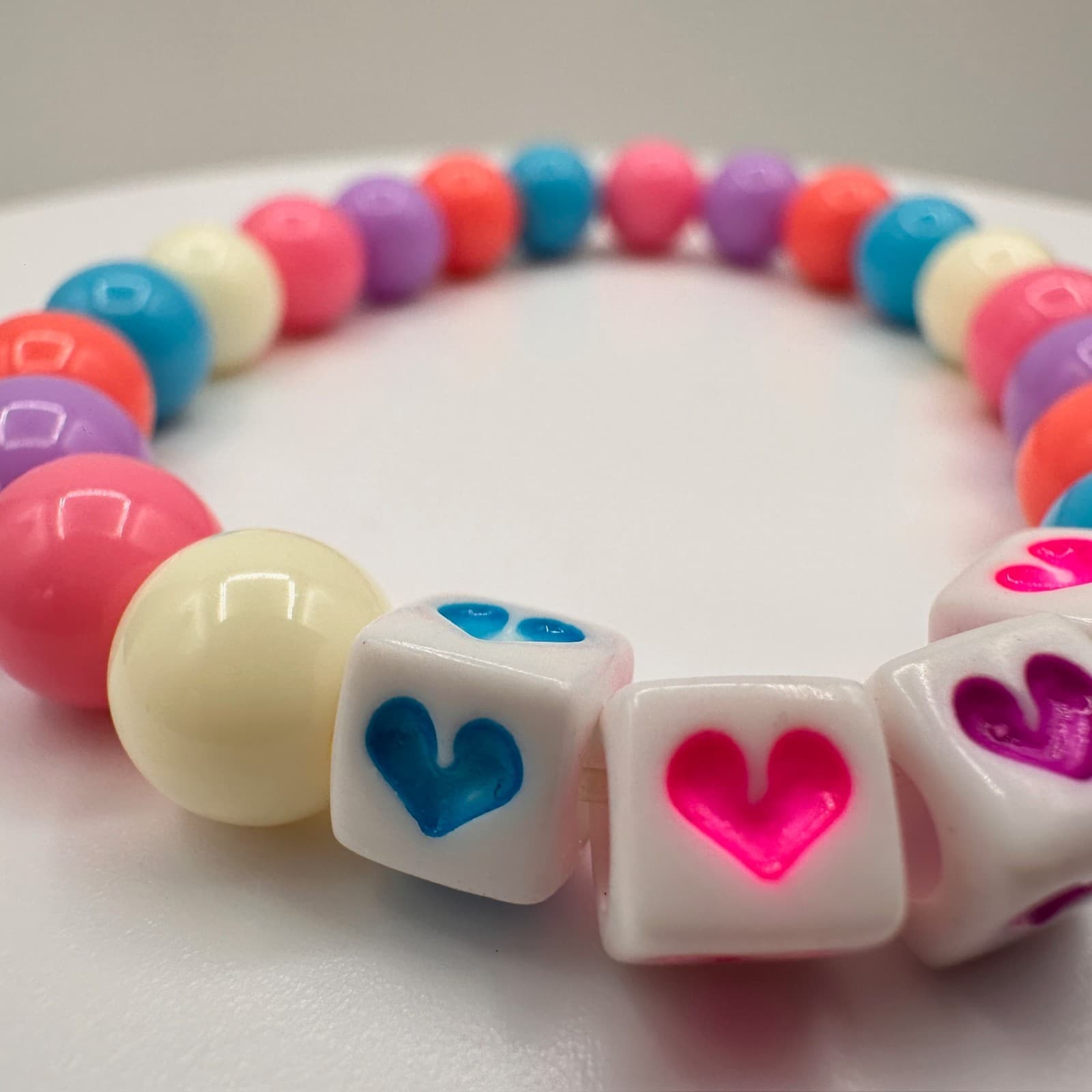 Vintage Y2K 90s Handmade Beaded Bracelet Heart Charm Cube Beads Kandi Jewelry - Thumbnail 3