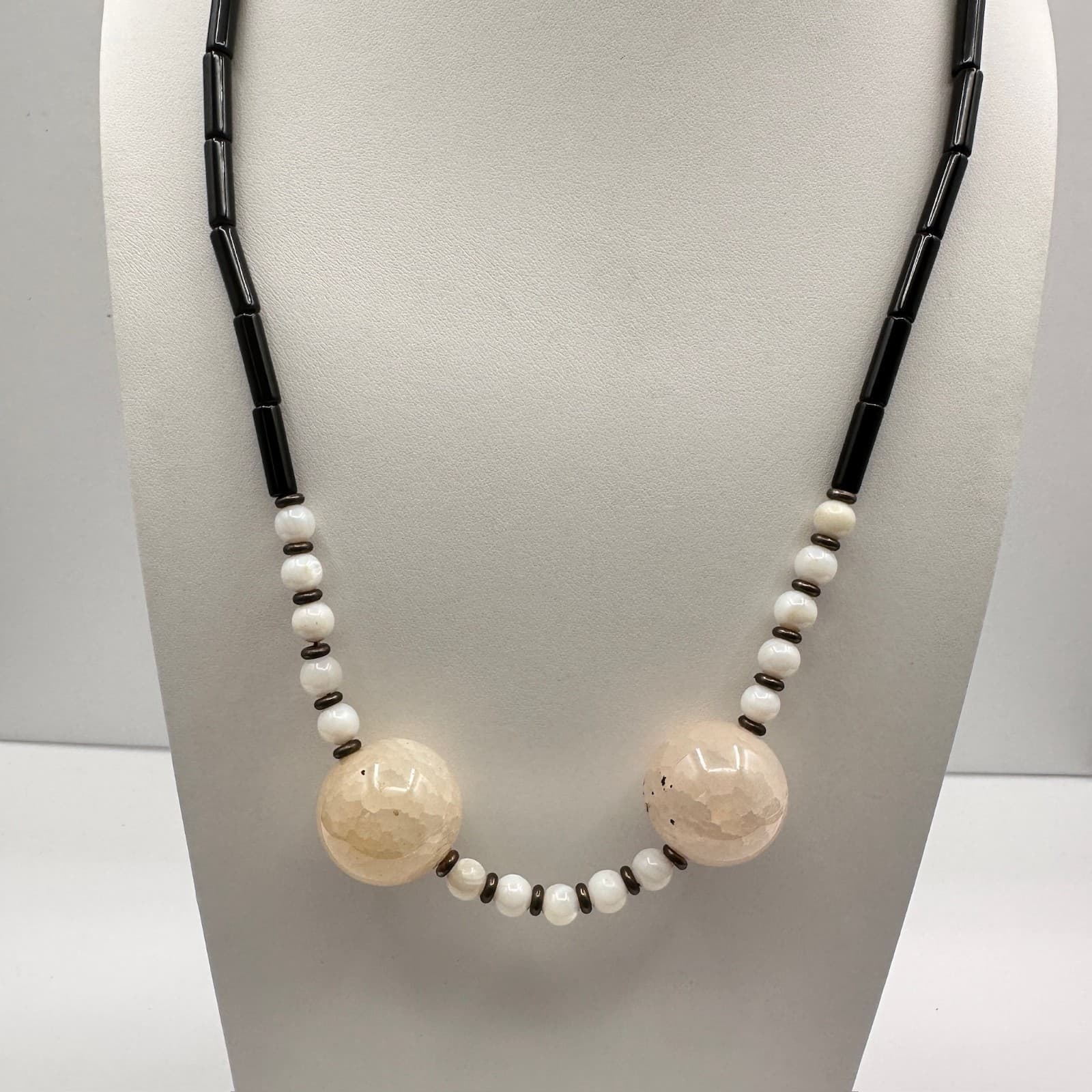 Vintage 90s Black & White Beaded Statement Necklace w Large Faceted Orbs Jewelry - Image 1