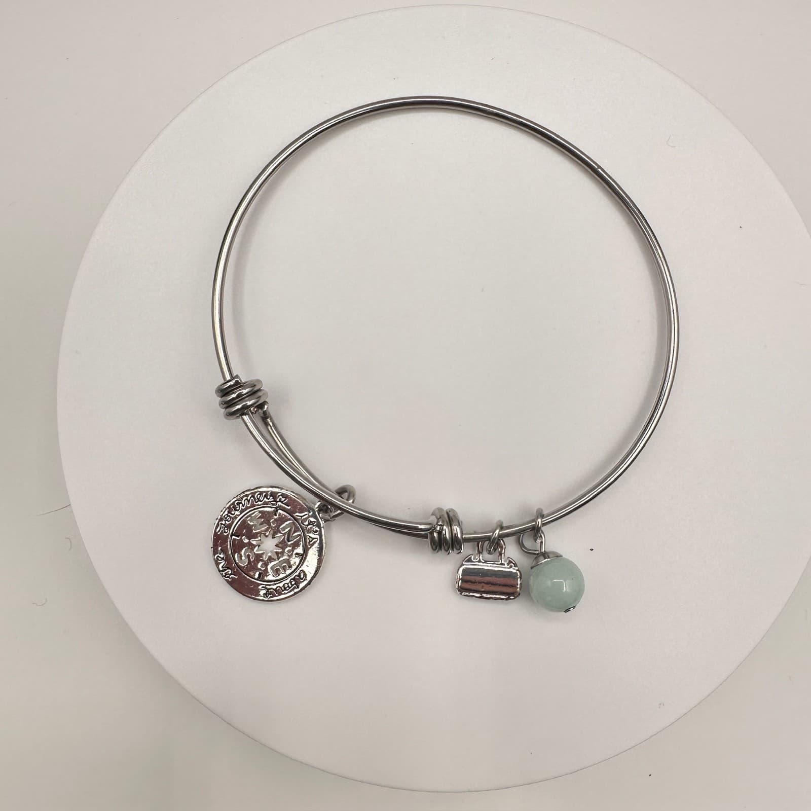 Vintage Y2K Silver Tone Charm Bracelet It’s About The Journey Green Bead Jewelry - Thumbnail 14