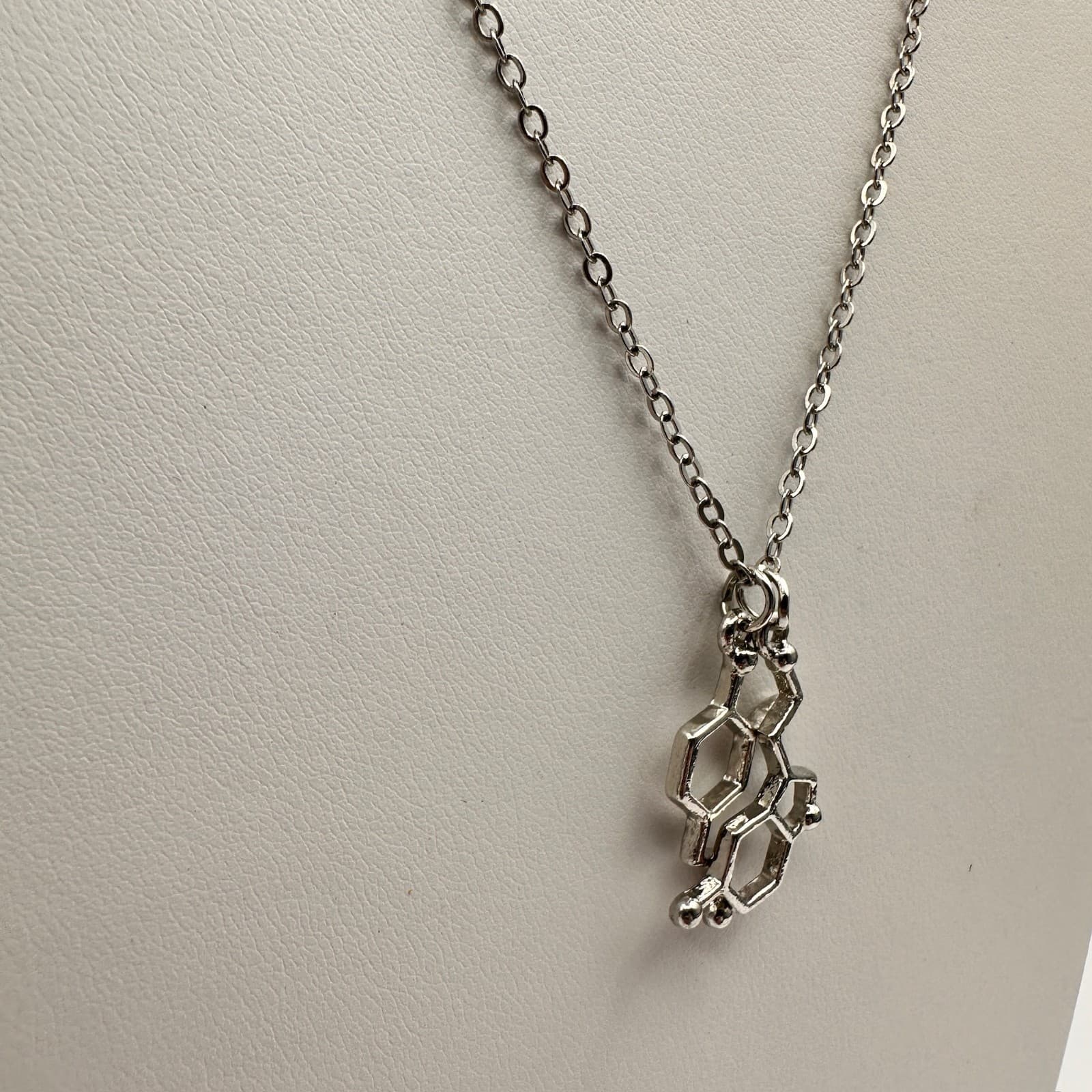 Vintage Y2K Serotonin Molecule Pendant Necklace Silver Tone Chemistry Jewelry - Thumbnail 3