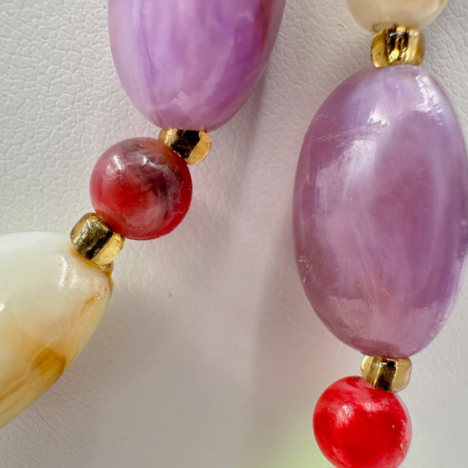 Vintage 80s Marbled Bead Double Strand Fashion Necklace Statement Jewelry - Thumbnail 8