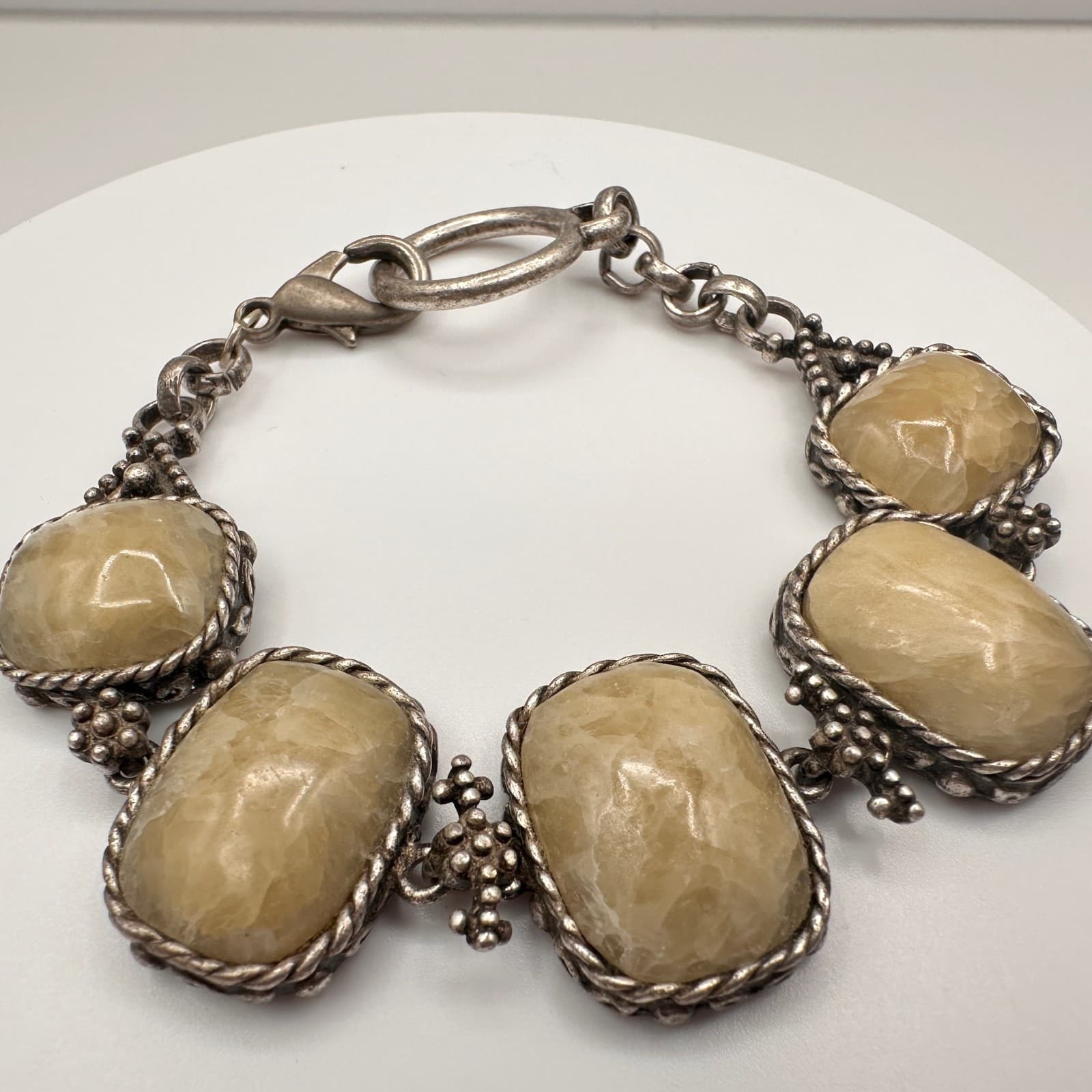 Vintage 90s Statement Link Bracelet Natural Yellow Quartz Silver Tone Chunky - Thumbnail 6