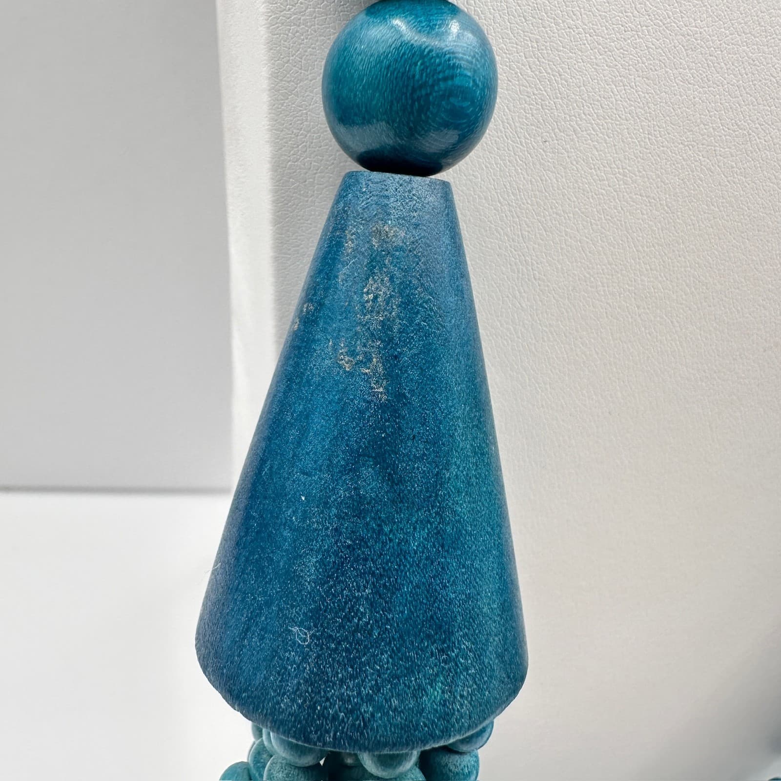 Vintage 80s Blue Wood Bead Multi Strand Statement Necklace Jewelry - Thumbnail 3