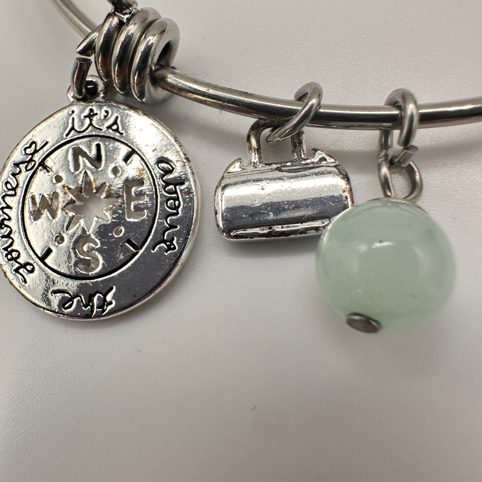 Vintage Y2K Silver Tone Charm Bracelet It’s About The Journey Green Bead Jewelry - Thumbnail 9