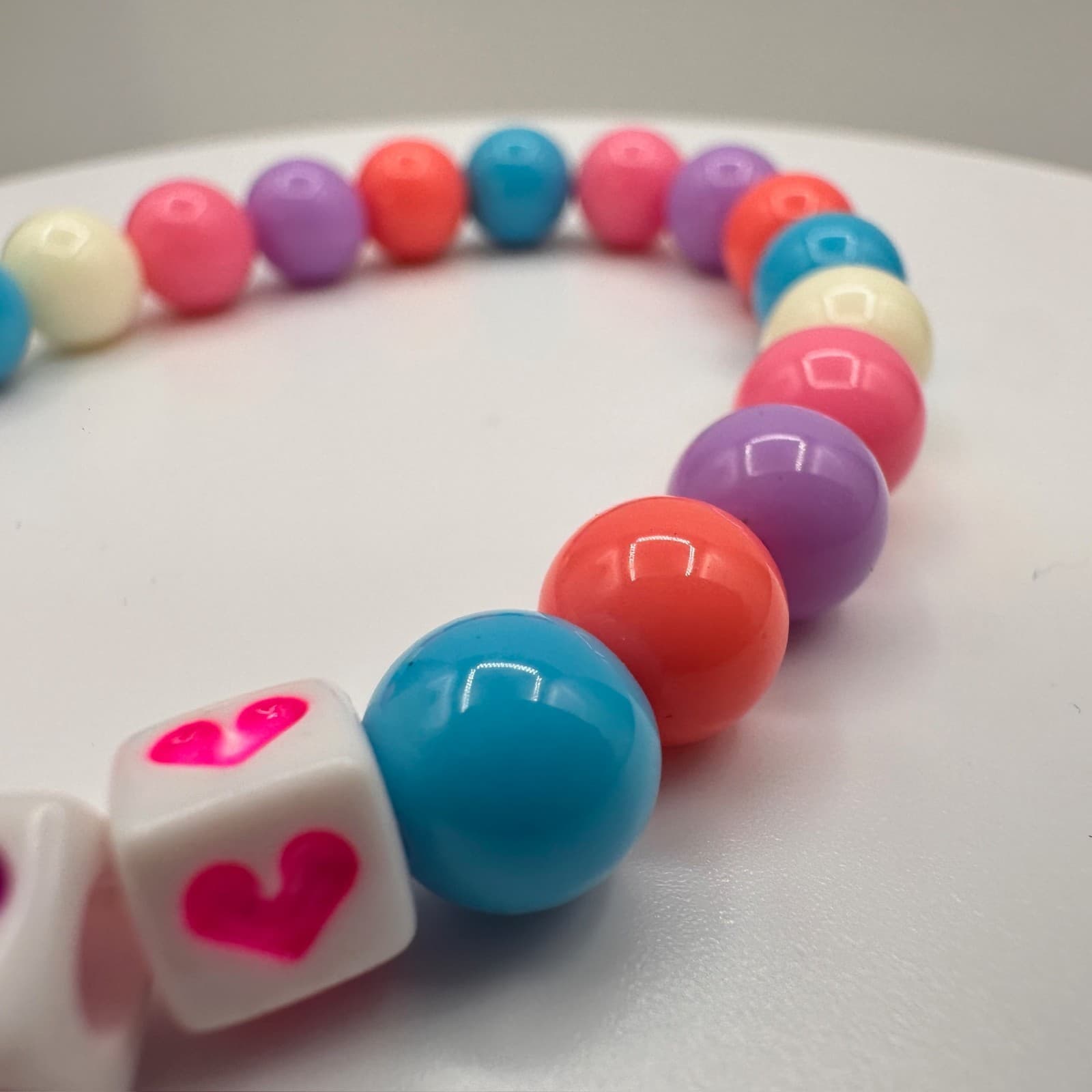 Vintage Y2K 90s Handmade Beaded Bracelet Heart Charm Cube Beads Kandi Jewelry - Thumbnail 7