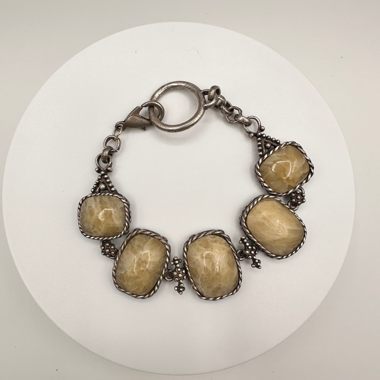 Vintage 90s Statement Link Bracelet Natural Yellow Quartz Silver Tone Chunky - Image 1