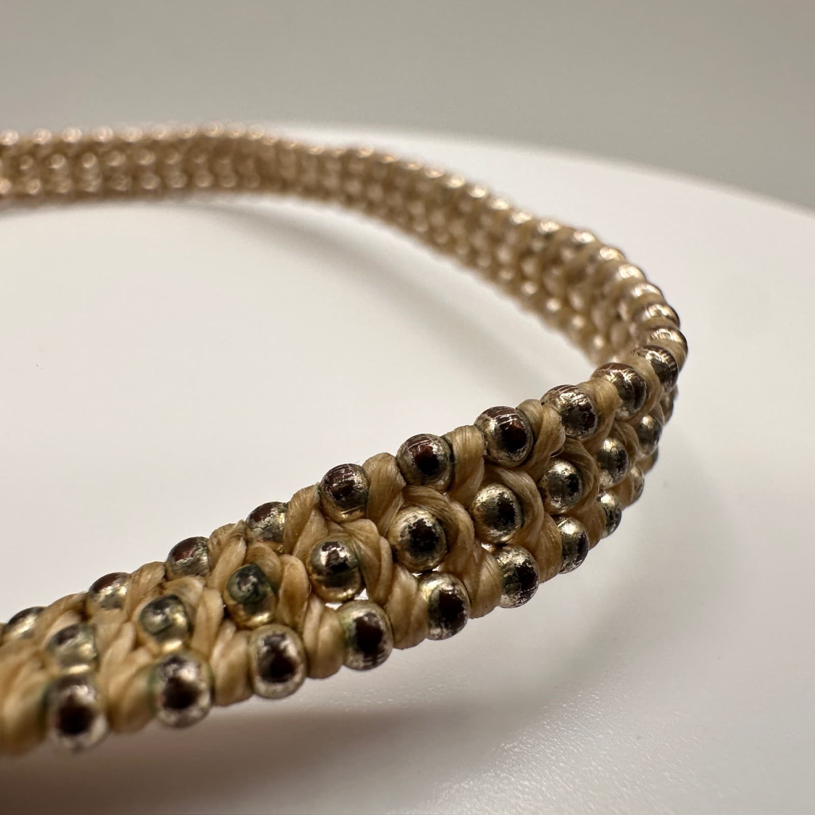 Vintage 90s Beaded Braided War Kiss Bracelets Silver Tone Charm Adjustable - Thumbnail 7