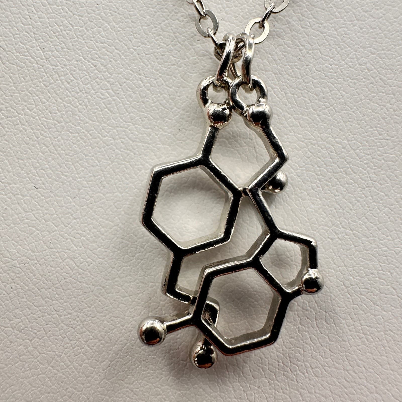 Vintage Y2K Serotonin Molecule Pendant Necklace Silver Tone Chemistry Jewelry - Thumbnail 11