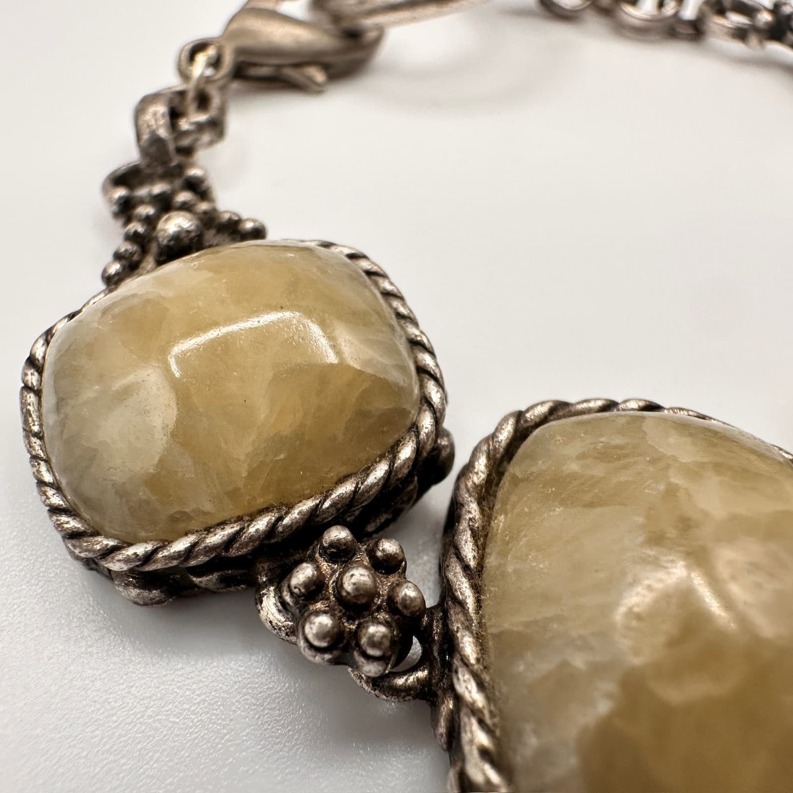 Vintage 90s Statement Link Bracelet Natural Yellow Quartz Silver Tone Chunky - Thumbnail 9
