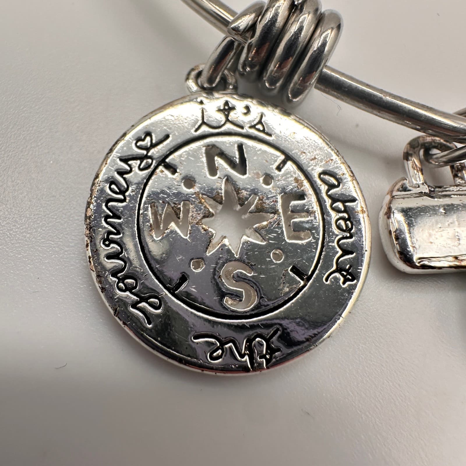 Vintage Y2K Silver Tone Charm Bracelet It’s About The Journey Green Bead Jewelry - Thumbnail 5