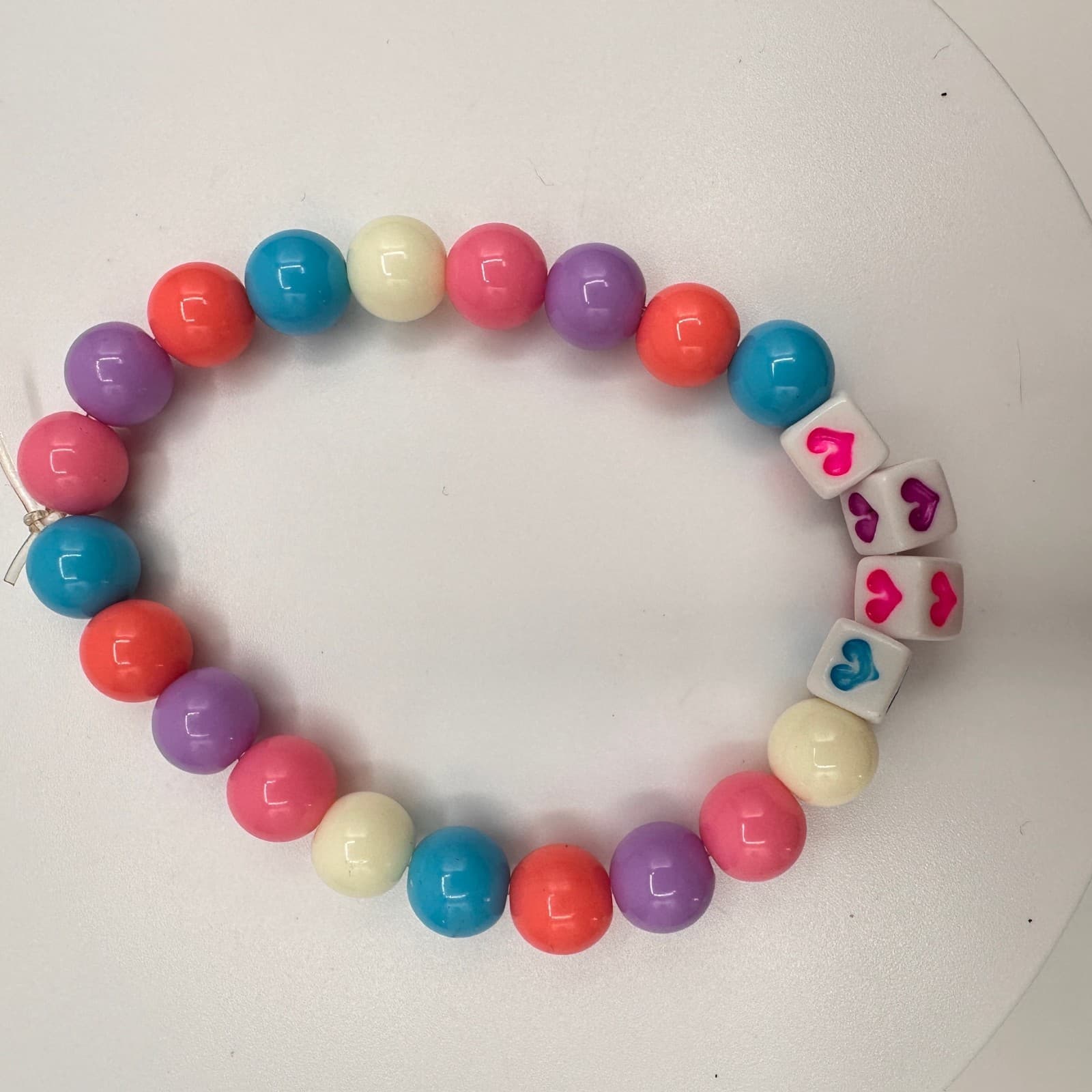 Vintage Y2K 90s Handmade Beaded Bracelet Heart Charm Cube Beads Kandi Jewelry - Thumbnail 8