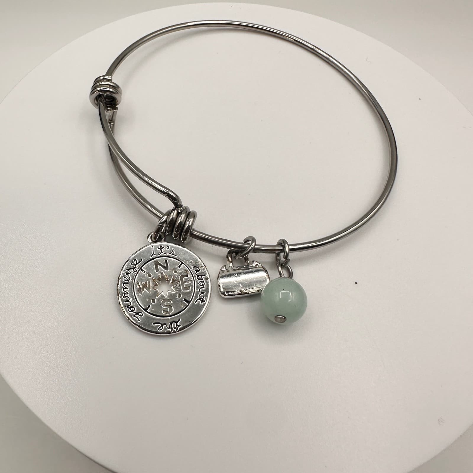 Vintage Y2K Silver Tone Charm Bracelet It’s About The Journey Green Bead Jewelry - Image 1