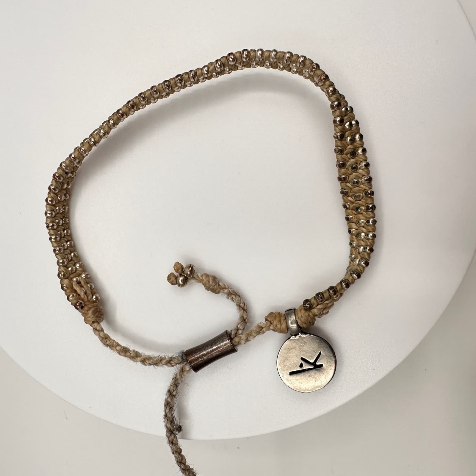 Vintage 90s Beaded Braided War Kiss Bracelets Silver Tone Charm Adjustable - Thumbnail 9