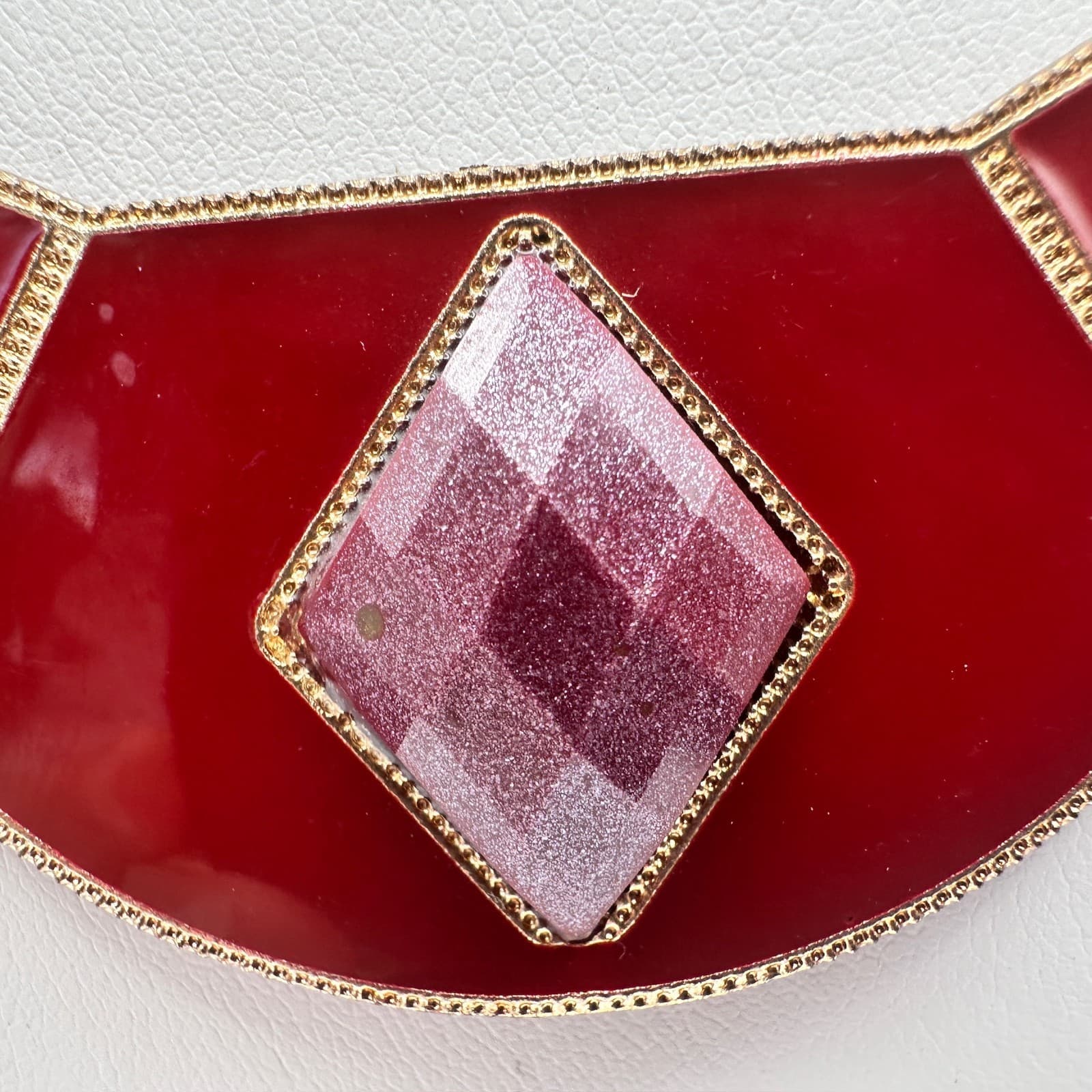 Vintage 90s Statement Bib Necklace Red Geometric Faceted Stones Fashion Jewelry - Thumbnail 4