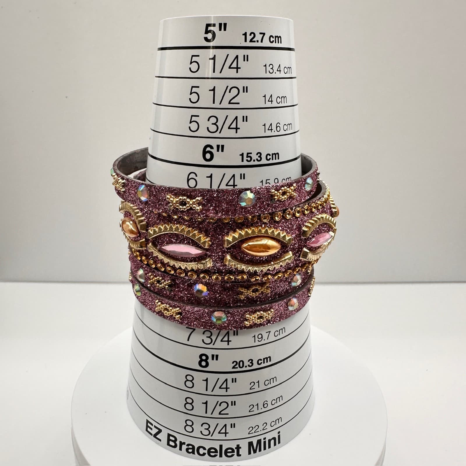 Vintage 90s Pink Glitter Bangle Bracelet Set Rhinestone Boho Women's Jewelry - Thumbnail 15