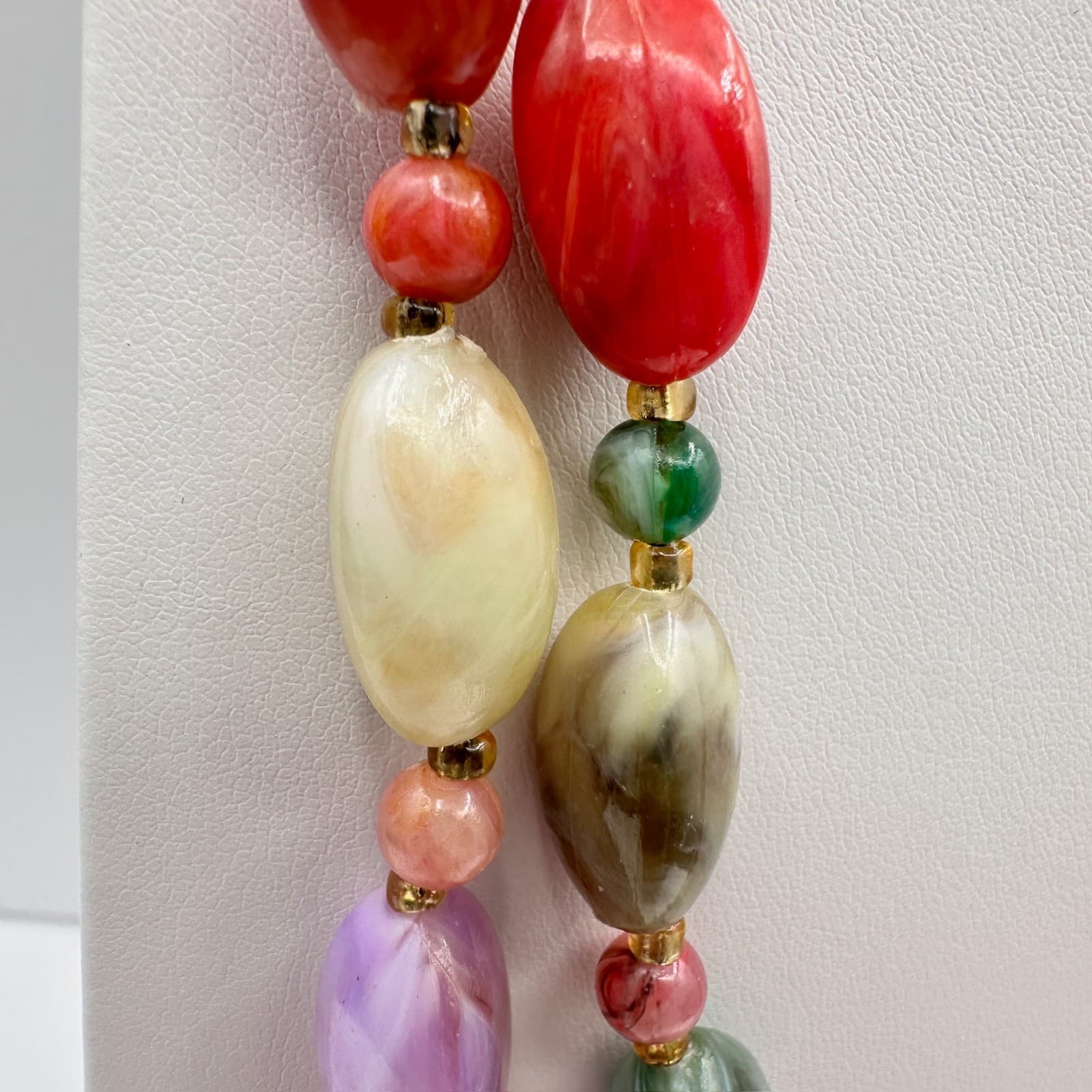 Vintage 80s Marbled Bead Double Strand Fashion Necklace Statement Jewelry - Thumbnail 4
