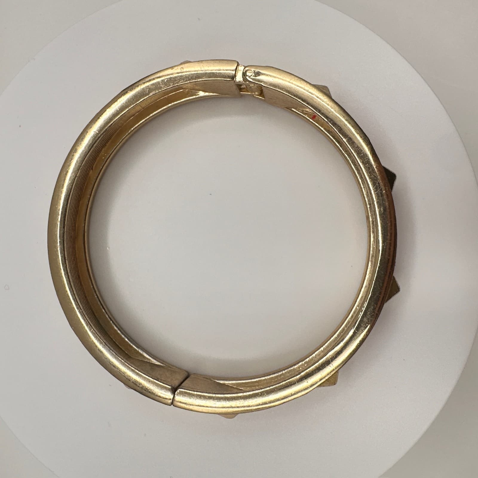 Vintage 90s Red Enamel Gold Tone Studded Hinged Bracelet Punk Rocker Jewelry - Thumbnail 6