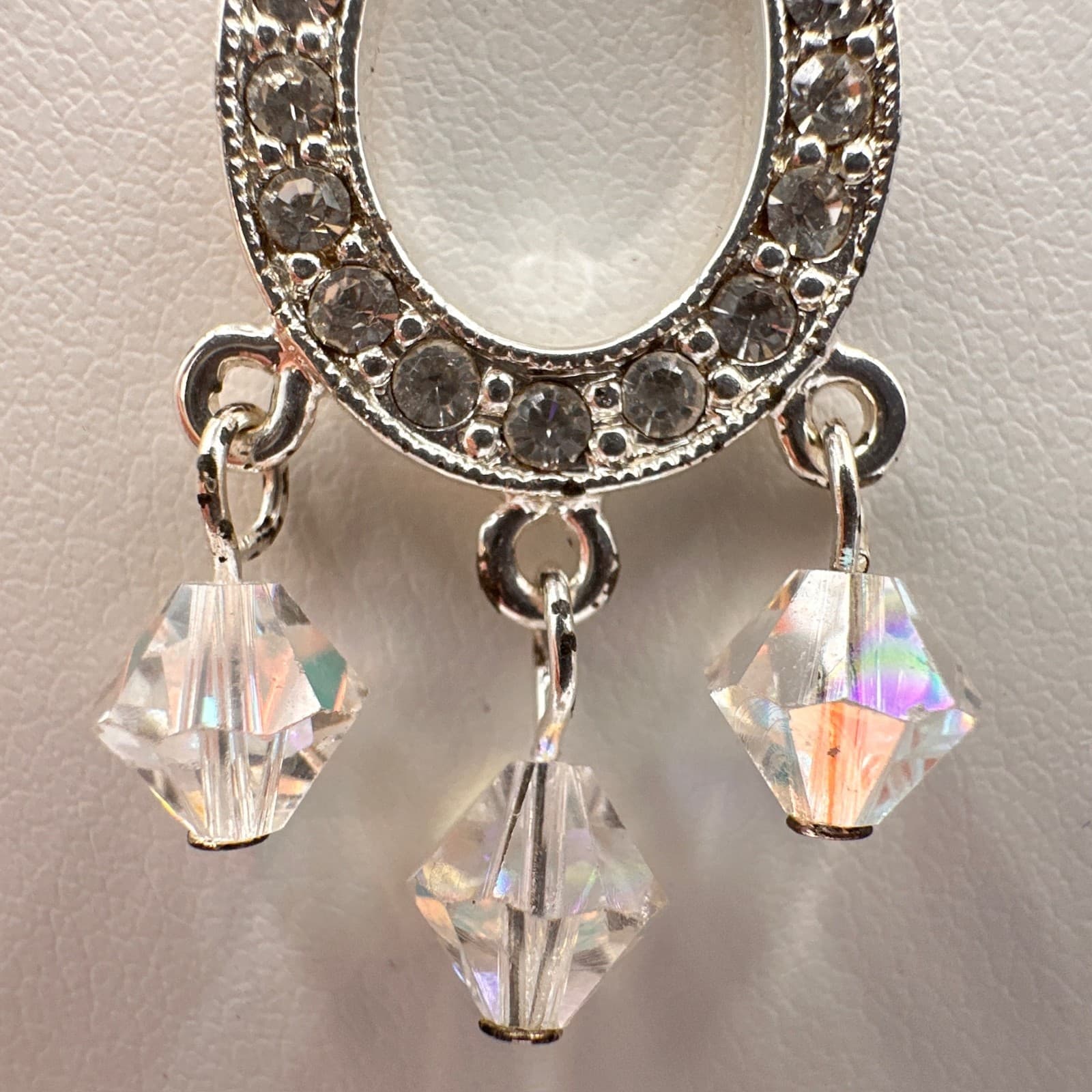 Vintage Y2K Silver Tone Rhinestone Teardrop Necklace AB Crystal Dangle Jewelry - Thumbnail 7