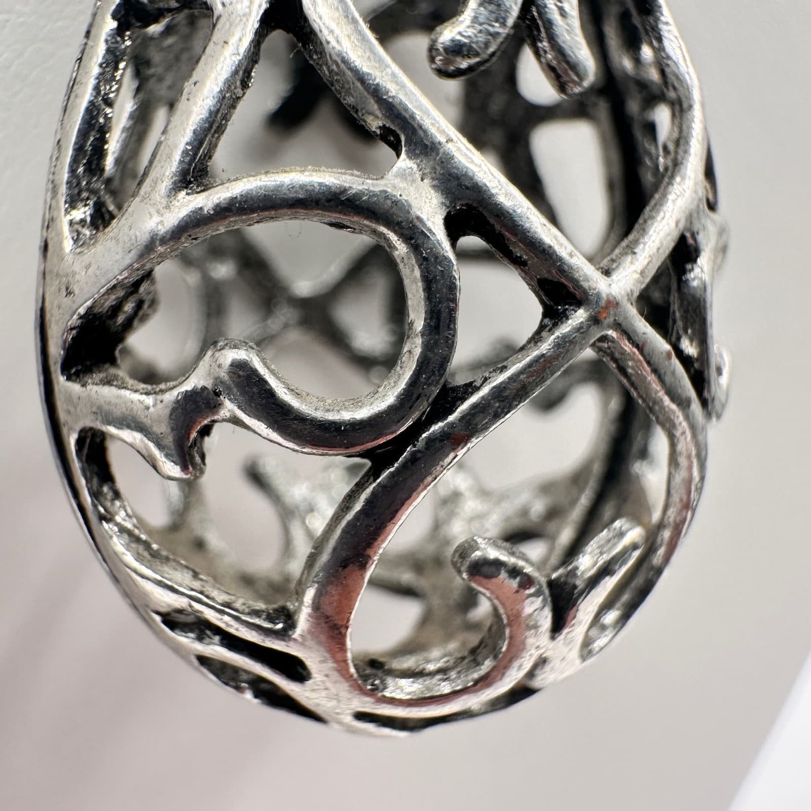 Vintage 80s Silver Tone Filigree Teardrop Heart Pendant Necklace Lobster Jewelry - Thumbnail 5