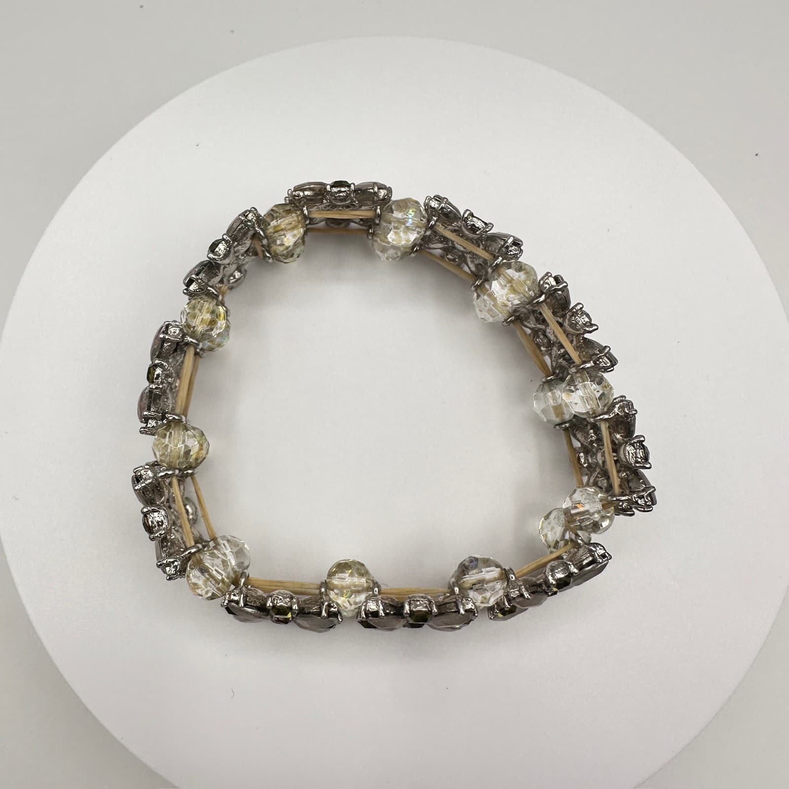 Vintage 90s Silver Tone Floral Stretch Bracelet Multi-Color Glass Jewelry - Thumbnail 9