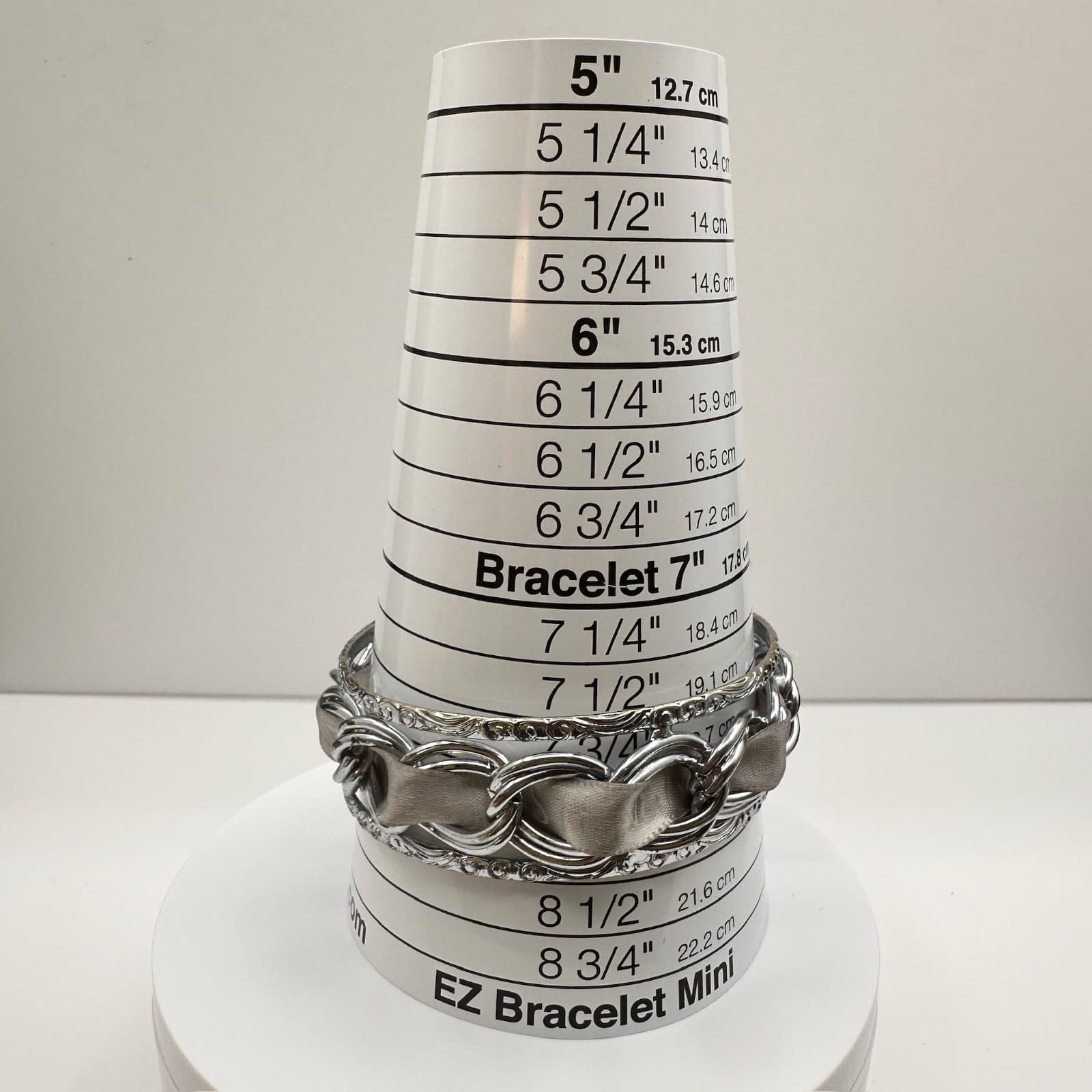 Vintage Y2K Silver Tone Interlocking Link Bracelet Grey Ribbon Woven Statement - Thumbnail 10