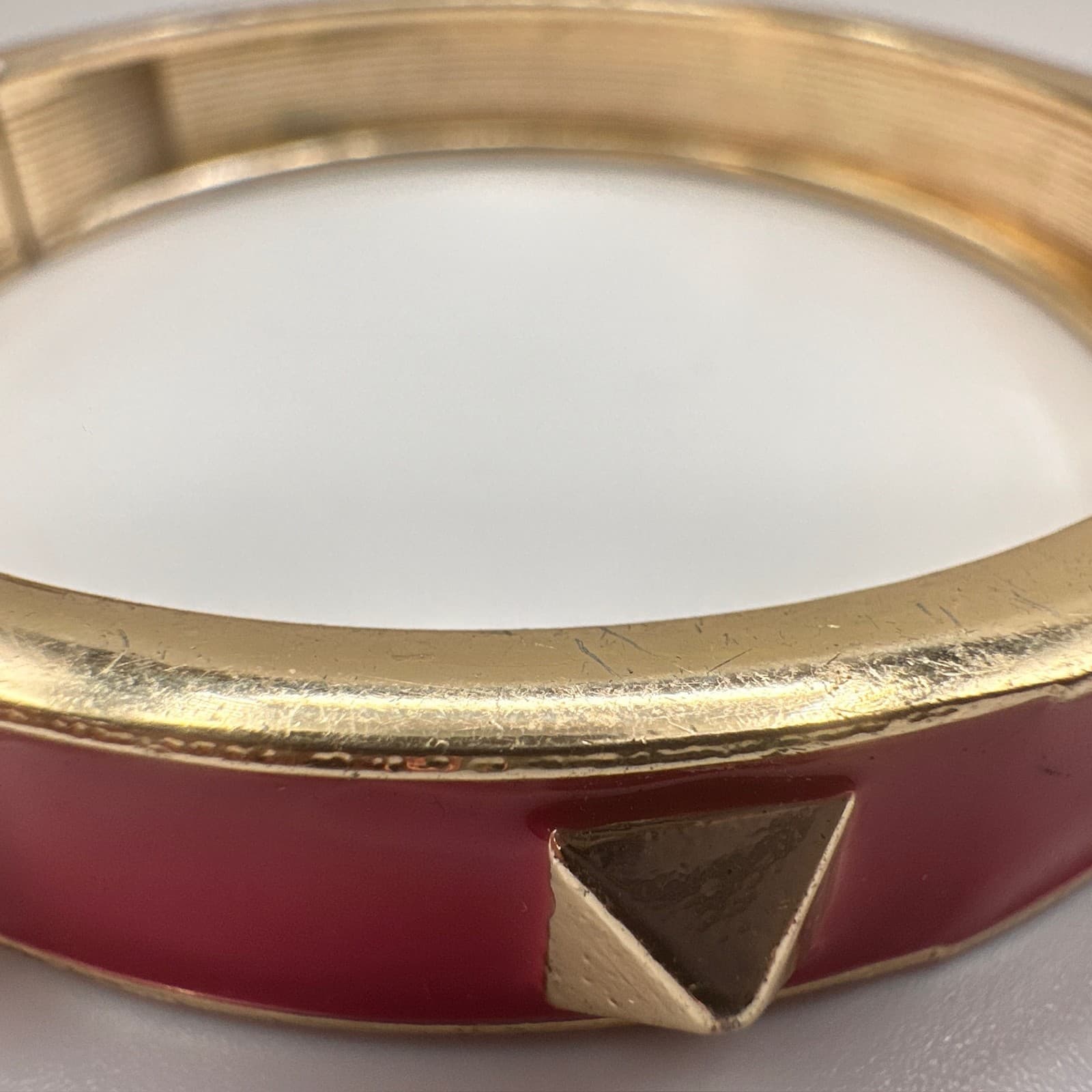 Vintage 90s Red Enamel Gold Tone Studded Hinged Bracelet Punk Rocker Jewelry - Thumbnail 9