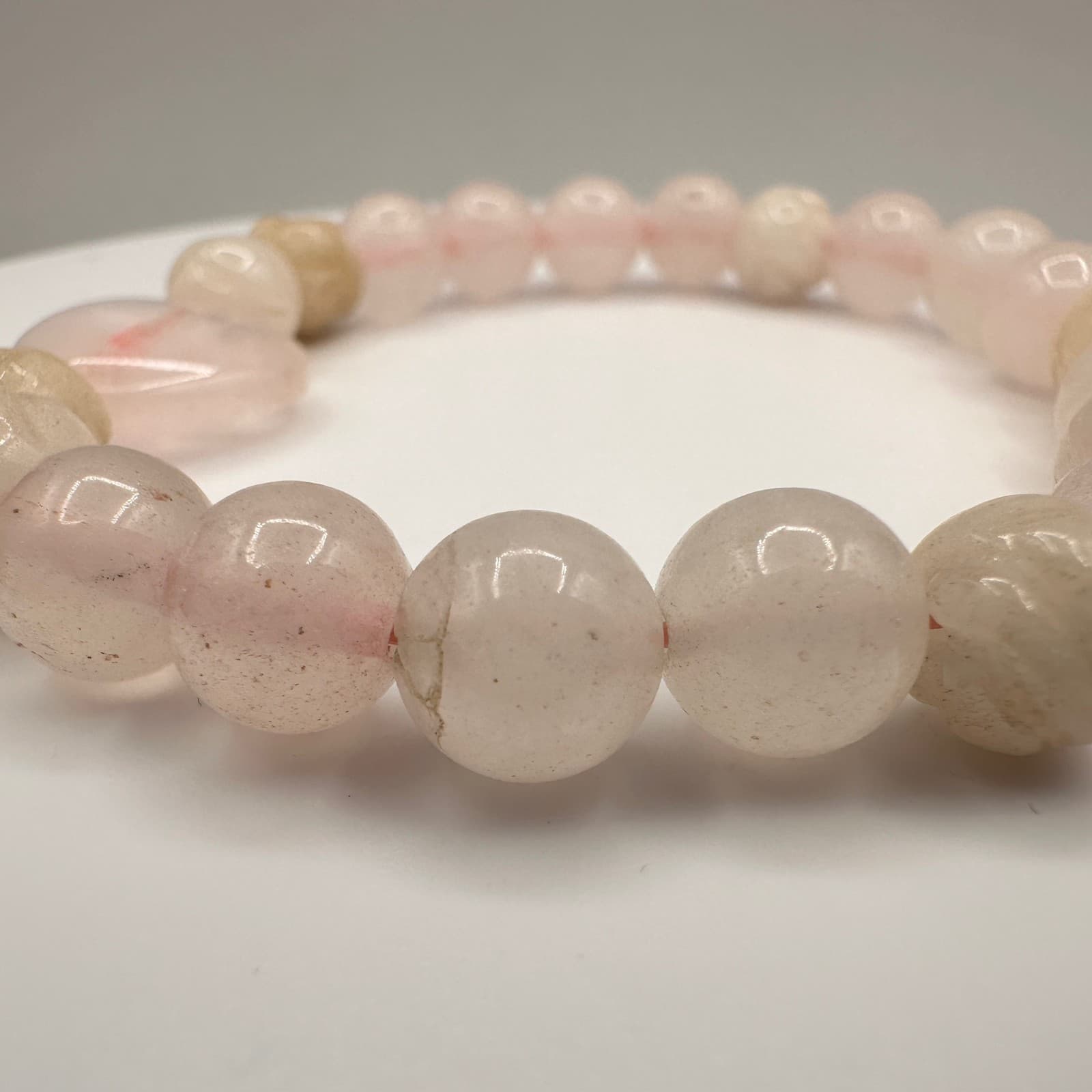 Vintage Y2K Pink Rose Quartz Beaded Stretch Bracelet Heart Charm Women's Jewelry - Thumbnail 6