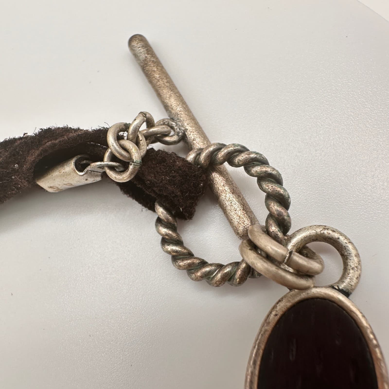 Vintage Y2K Abalone Shell Inlay Bracelet Green Cabochon Stone Silver Tone Toggle - Thumbnail 7