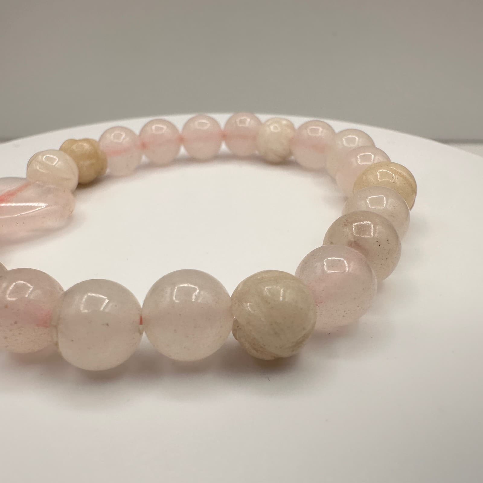 Vintage Y2K Pink Rose Quartz Beaded Stretch Bracelet Heart Charm Women's Jewelry - Thumbnail 5