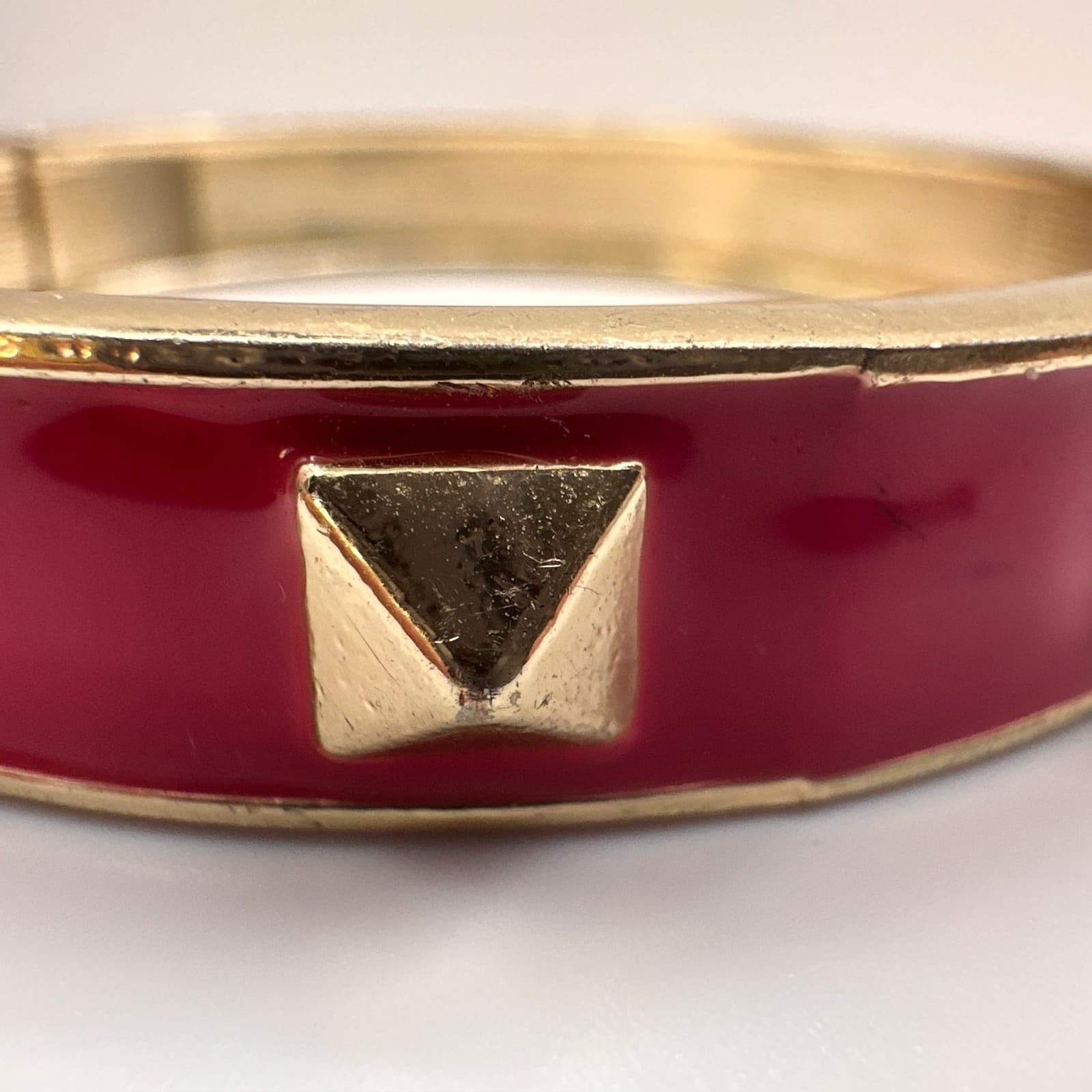 Vintage 90s Red Enamel Gold Tone Studded Hinged Bracelet Punk Rocker Jewelry - Thumbnail 8