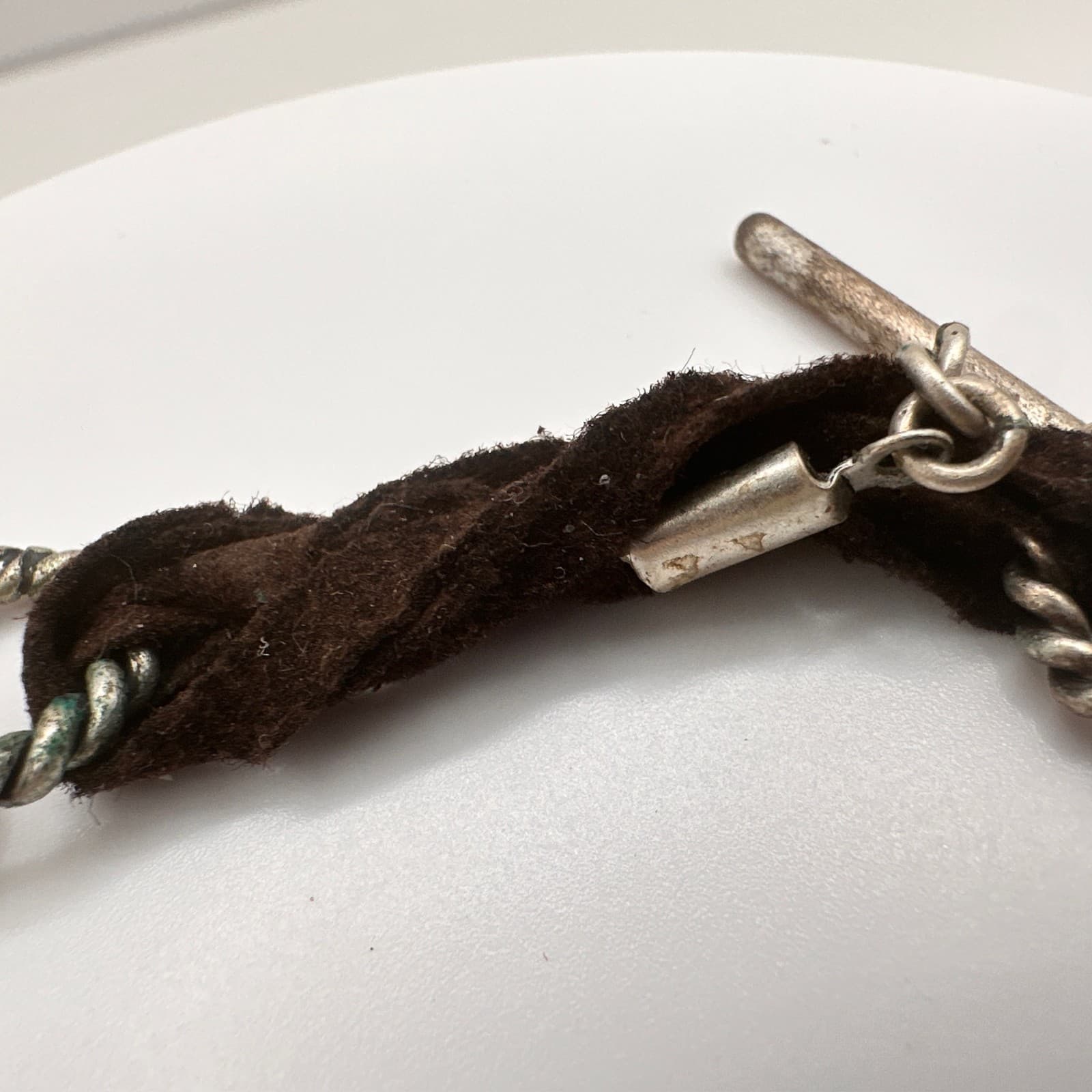 Vintage Y2K Abalone Shell Inlay Bracelet Green Cabochon Stone Silver Tone Toggle - Thumbnail 11