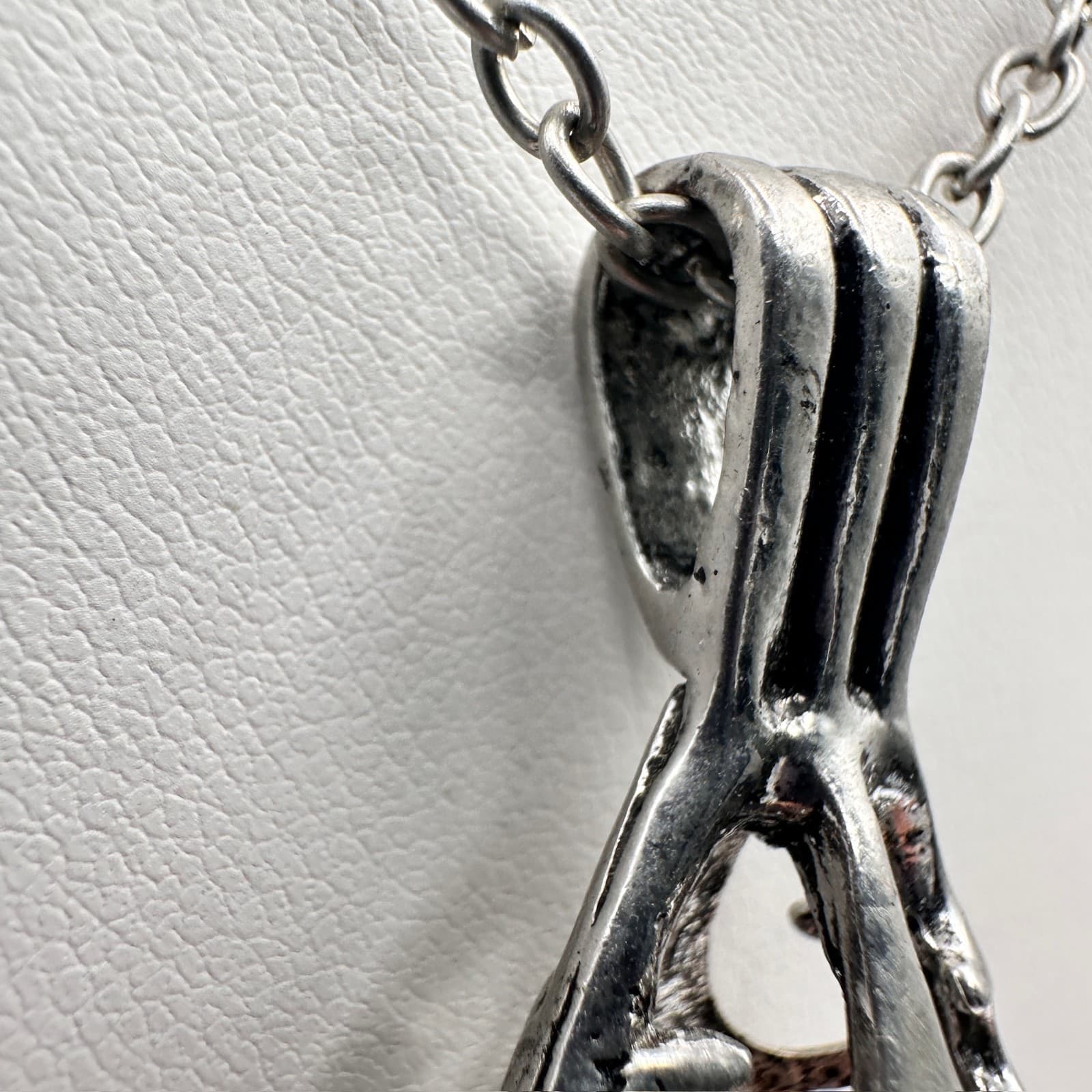 Vintage 80s Silver Tone Filigree Teardrop Heart Pendant Necklace Lobster Jewelry - Thumbnail 8