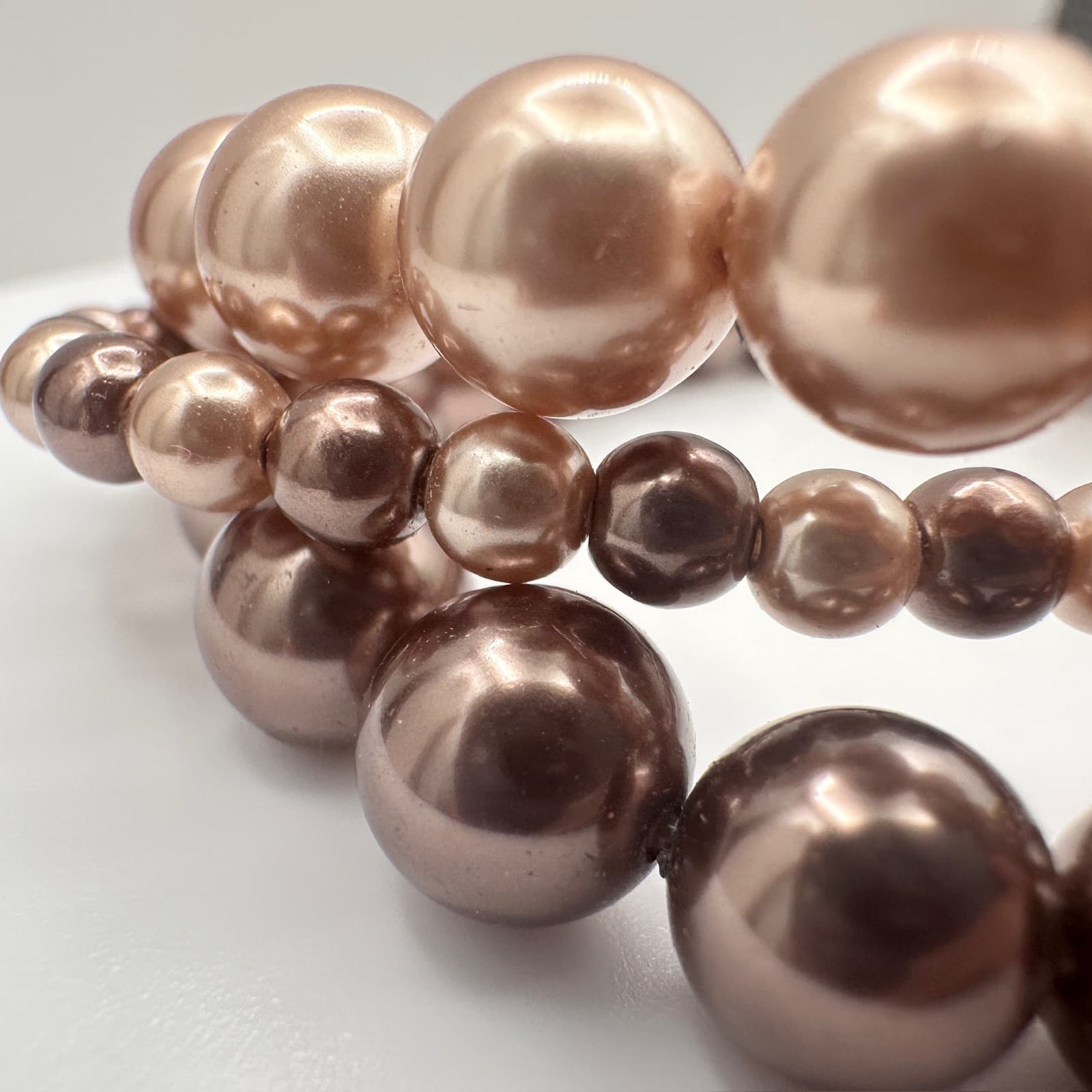 Vintage 90s Croft &Barrow Multi-Strand Bronze Tone Pearl Stretch Bracelet Ribbon - Thumbnail 7