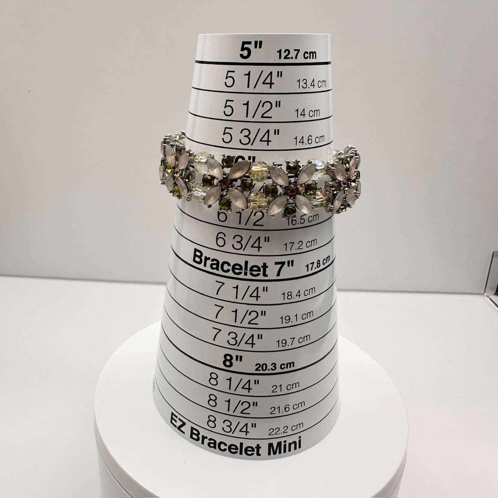 Vintage 90s Silver Tone Floral Stretch Bracelet Multi-Color Glass Jewelry - Thumbnail 10