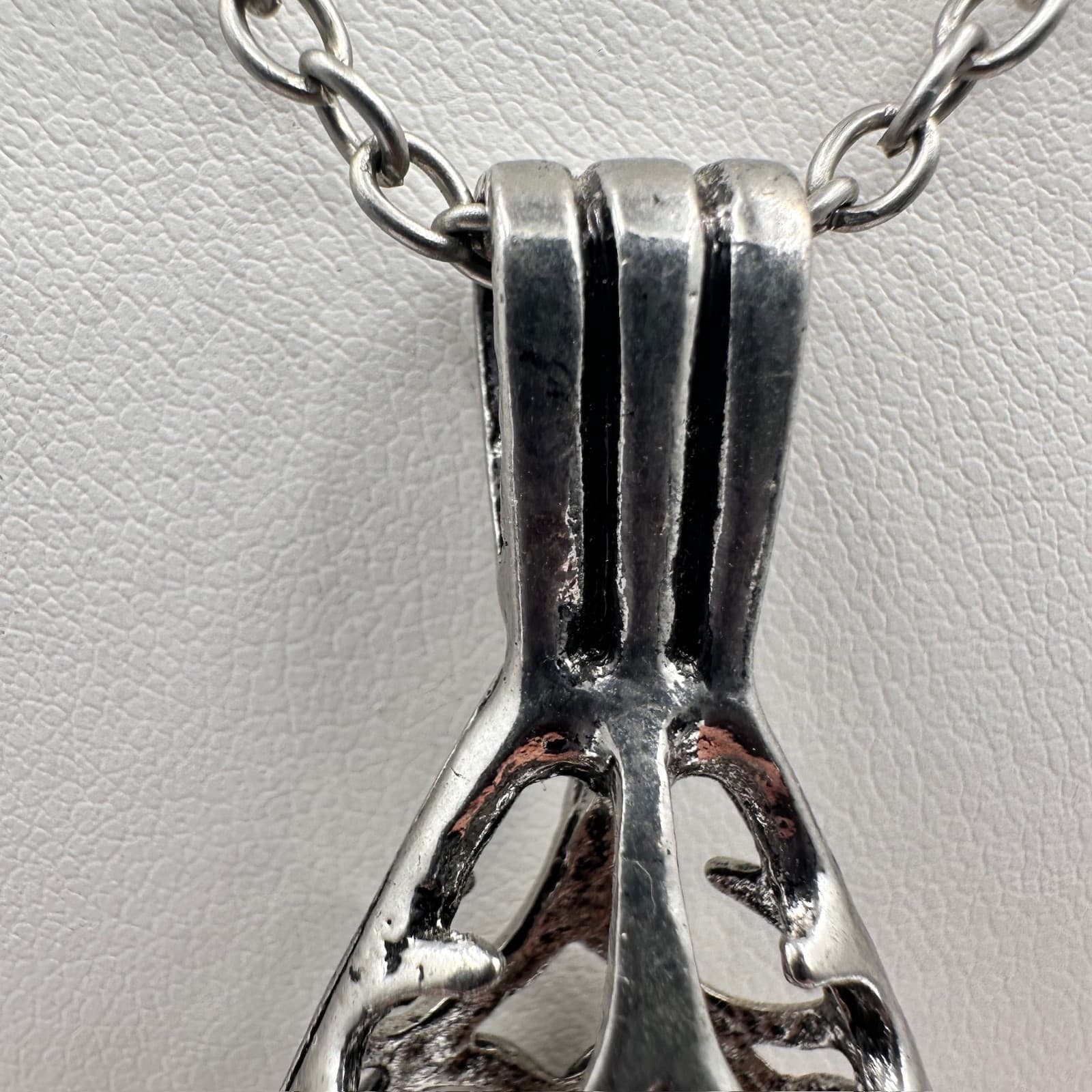 Vintage 80s Silver Tone Filigree Teardrop Heart Pendant Necklace Lobster Jewelry - Thumbnail 7