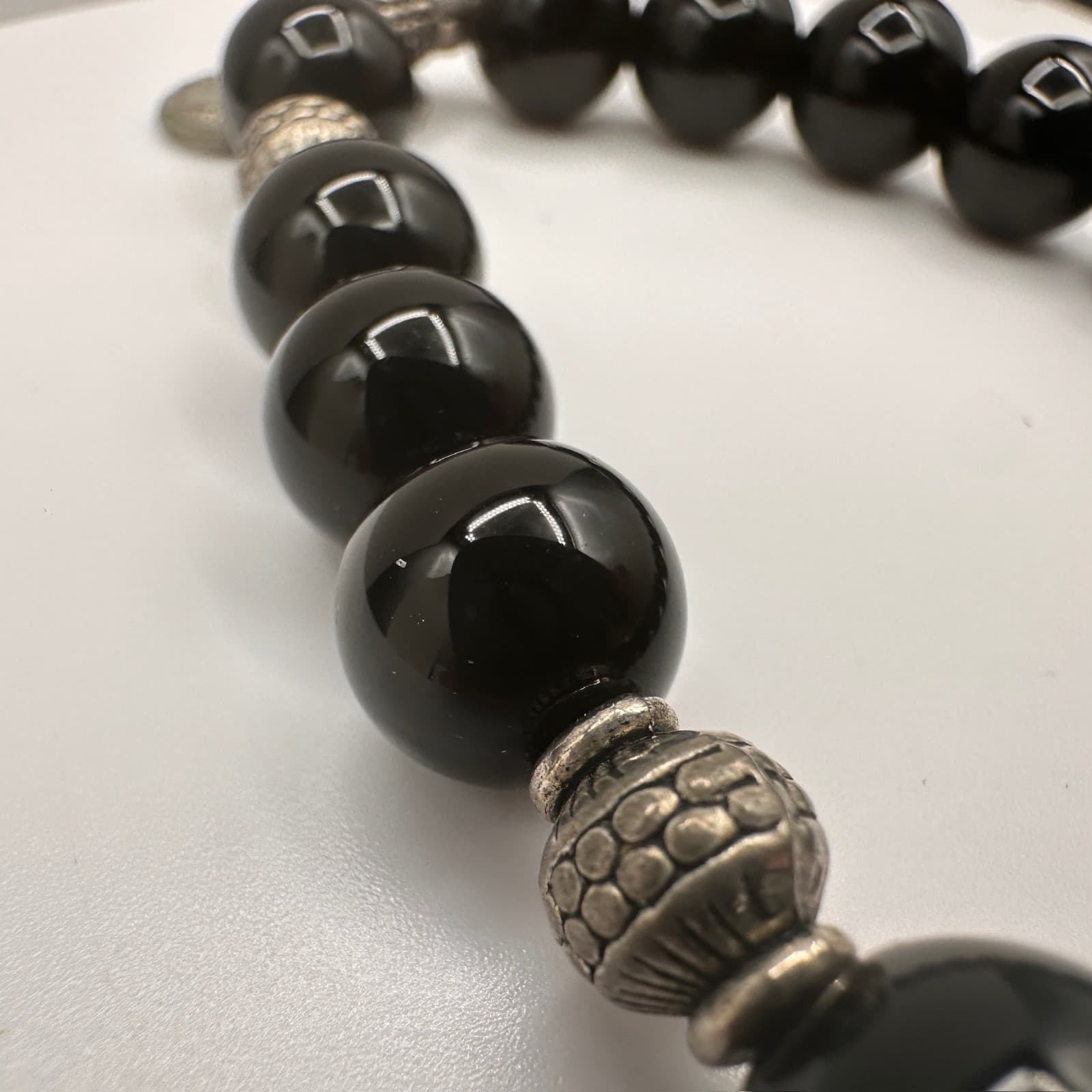 Vintage 90s St Benedict Black Onyx Bead Bracelet Catholic Religious Cross - Thumbnail 7