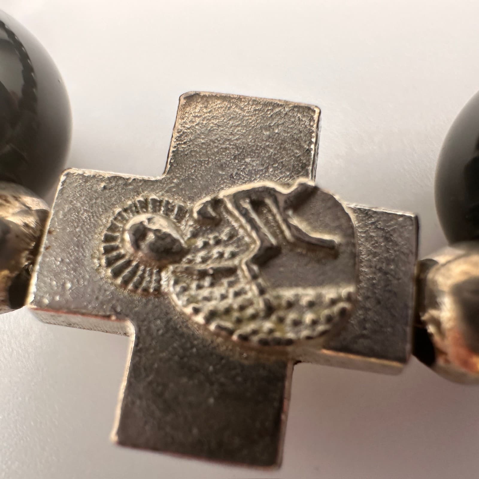 Vintage 90s St Benedict Black Onyx Bead Bracelet Catholic Religious Cross - Thumbnail 5