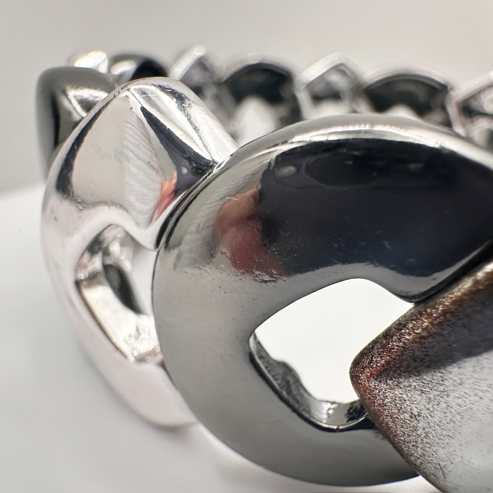 Vintage 90s Two Tone Silver Gunmetal Curb Link Stretch Bracelet Women's Jewelry - Thumbnail 6