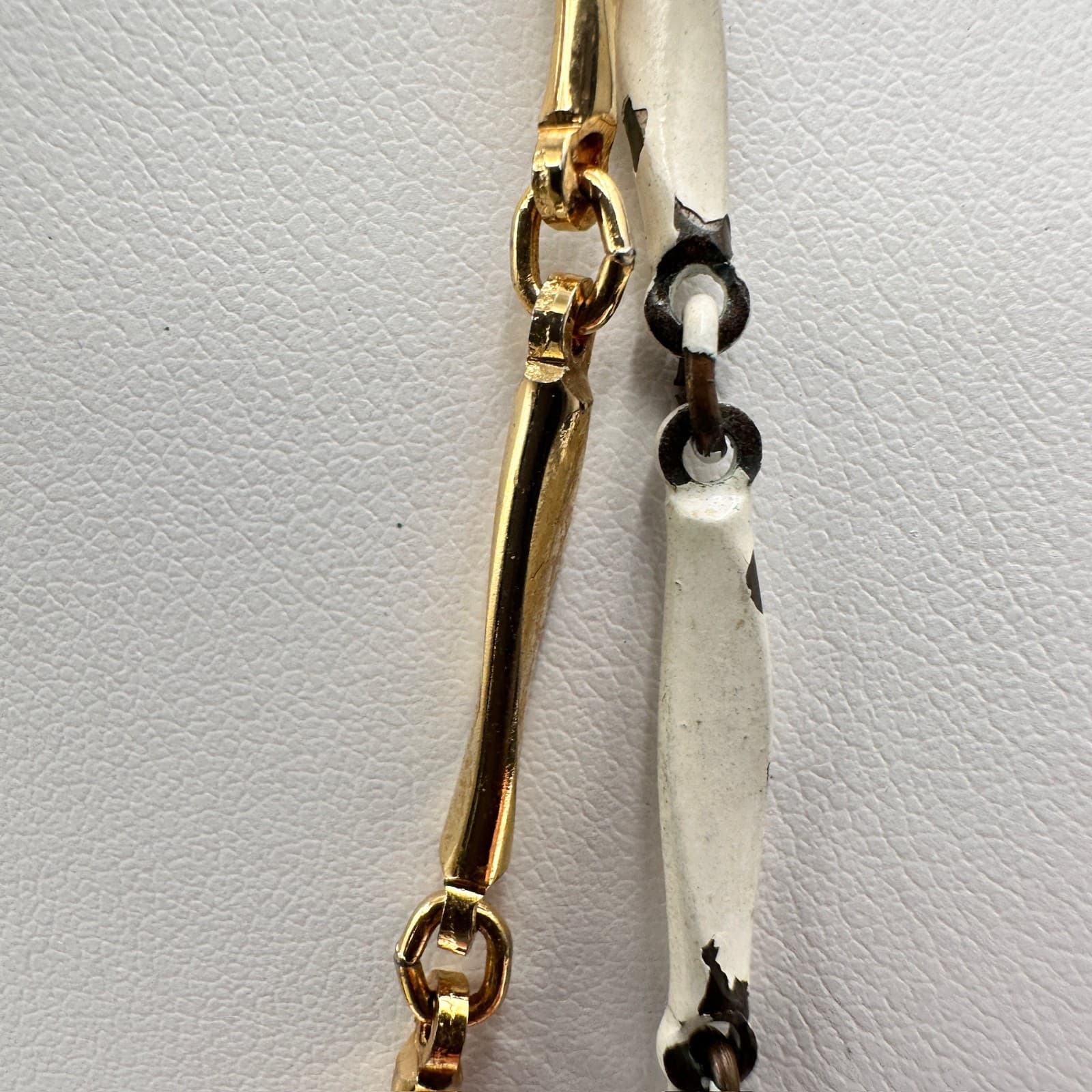 Vintage Two Tone Bar Link Fashion Necklace Gold Tone White Long Layer Jewelry - Thumbnail 6