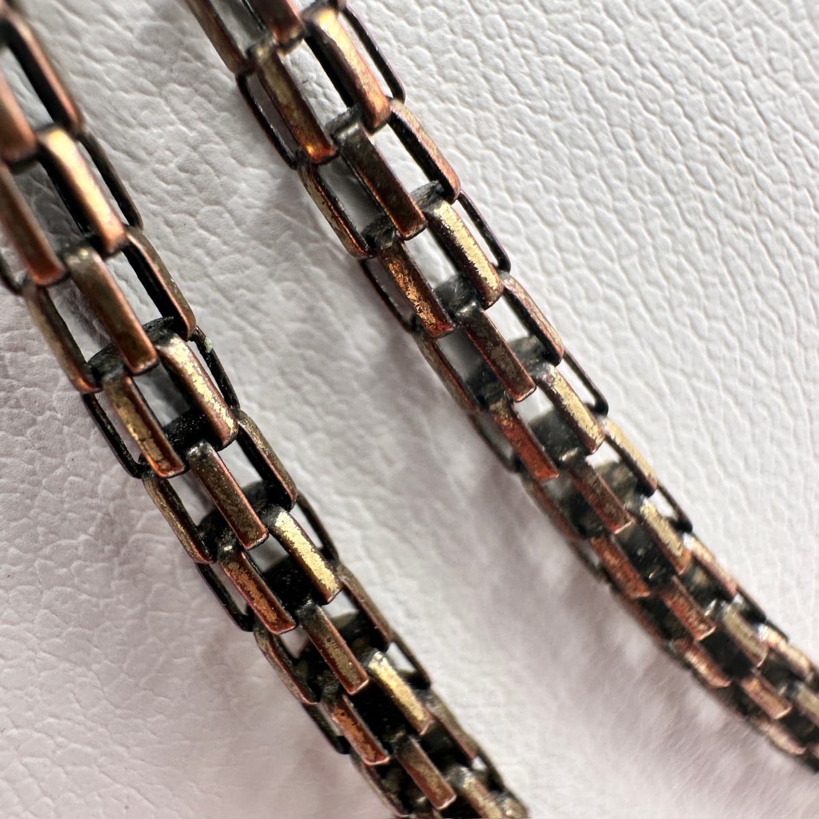 Vintage 90s Jewelry Long Box Link Chain Necklace Bronze Tone Retro Fashion - Thumbnail 5