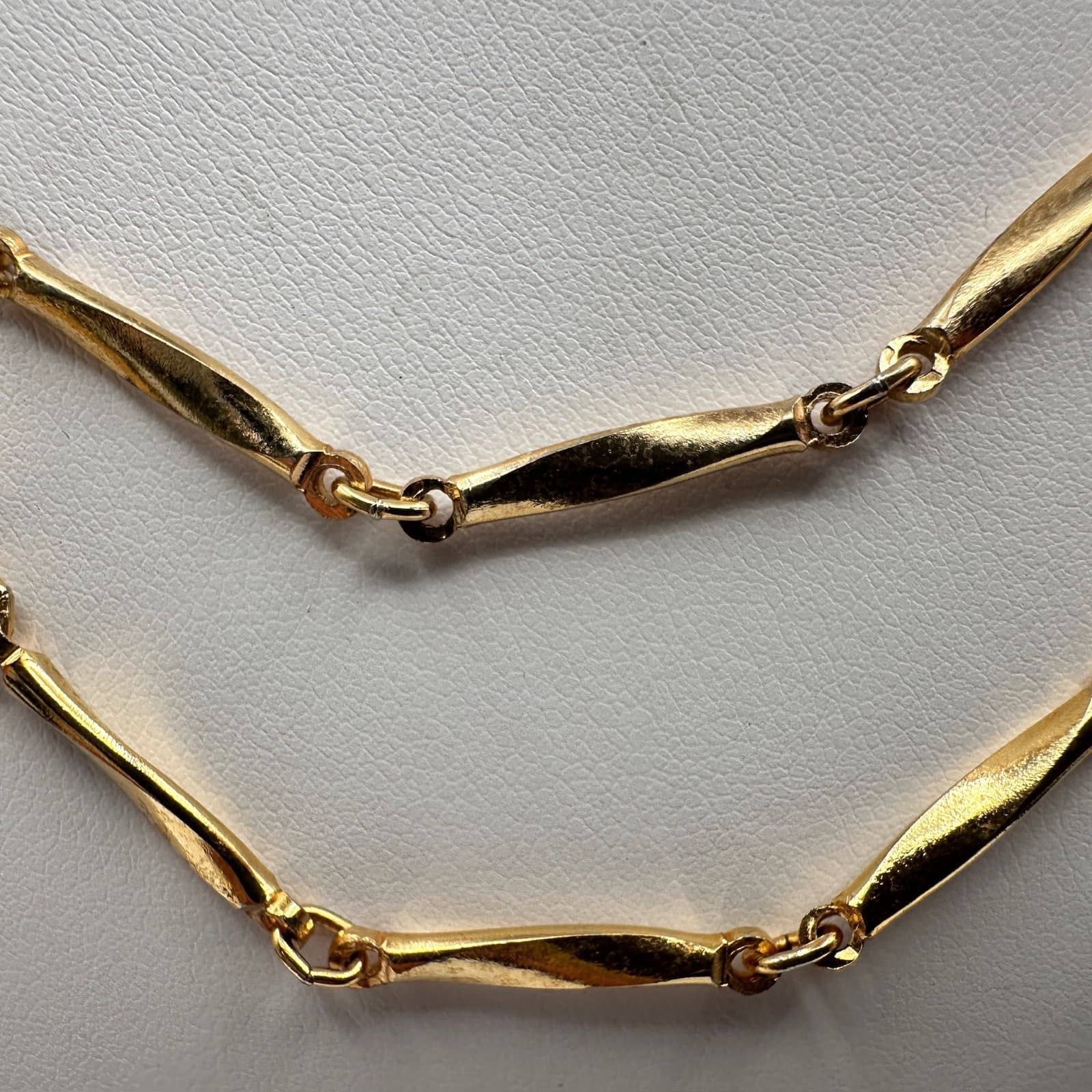 Vintage Two Tone Bar Link Fashion Necklace Gold Tone White Long Layer Jewelry - Thumbnail 7