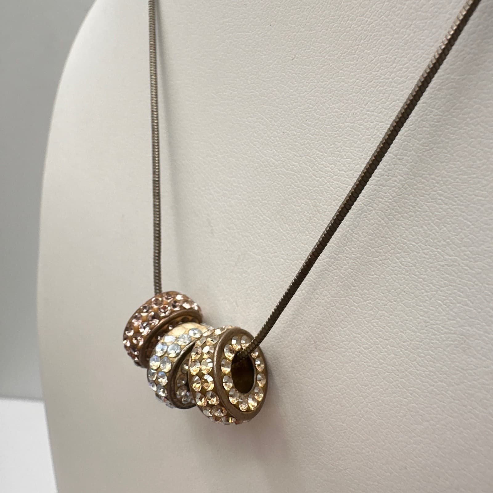 Vintage Y2K Rhinestone Slide Roller Charm Necklace Silver Tone Snake Chain - Thumbnail 8